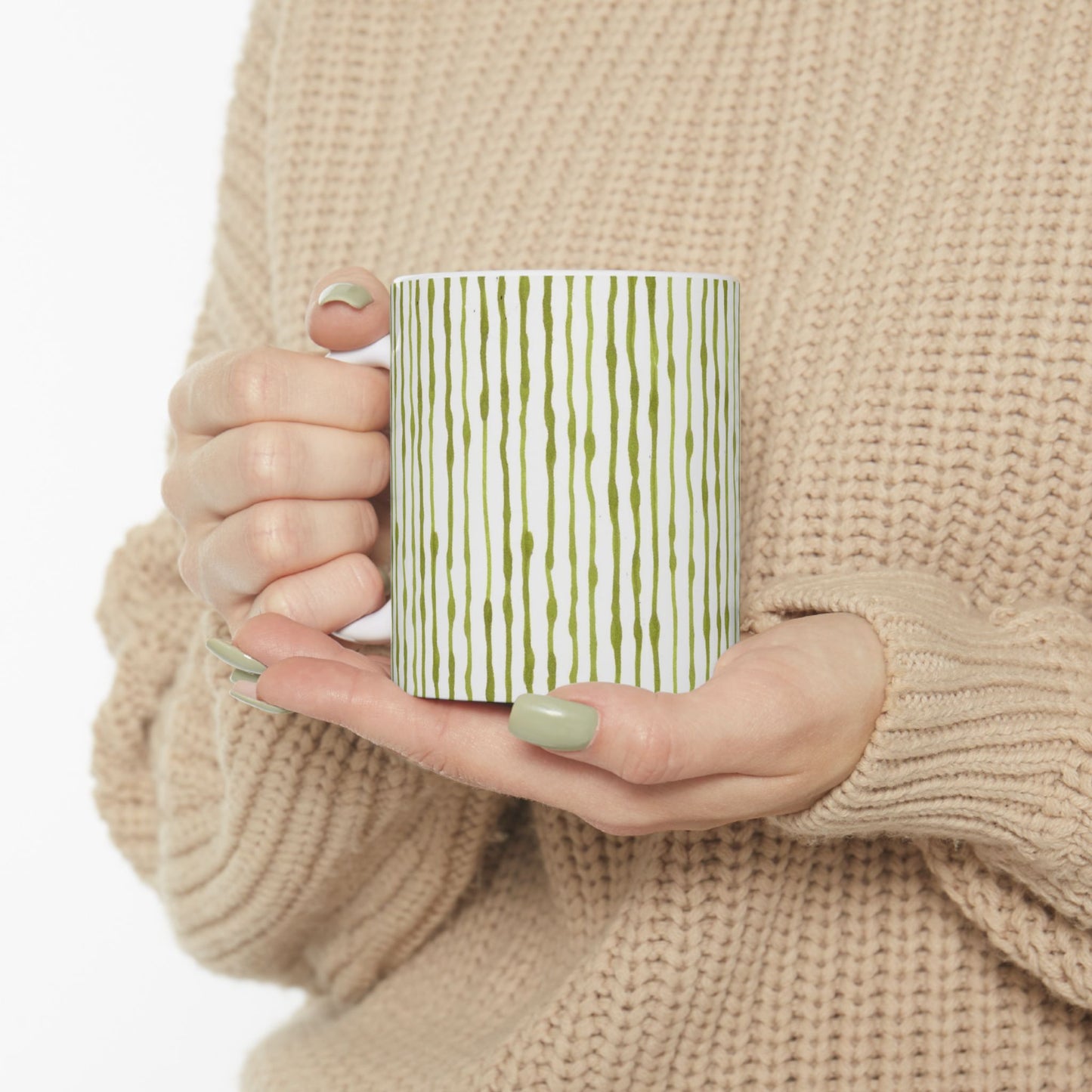 Faux Seersucker White / Green Cup