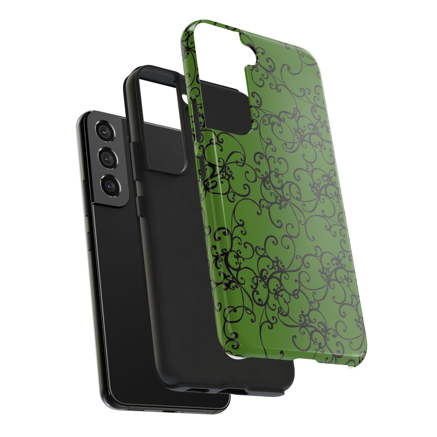 Elegant Scroll Green / Black Phone Case