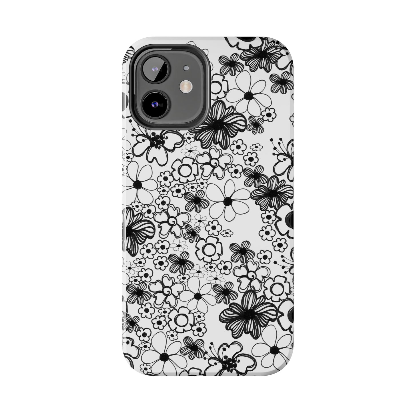 White and Black Flowers Phone Case