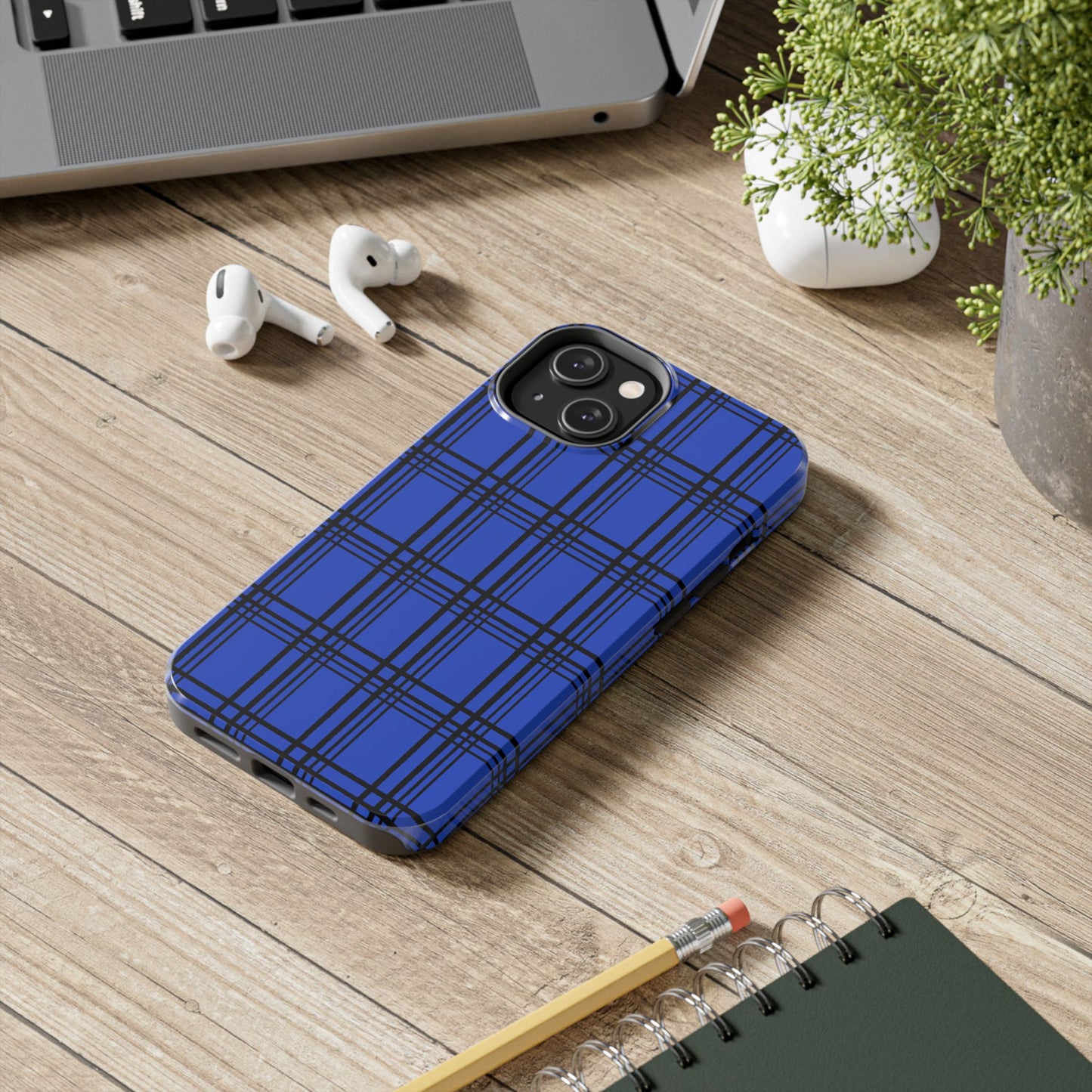 Glad Plaid Blue / Black Phone Case