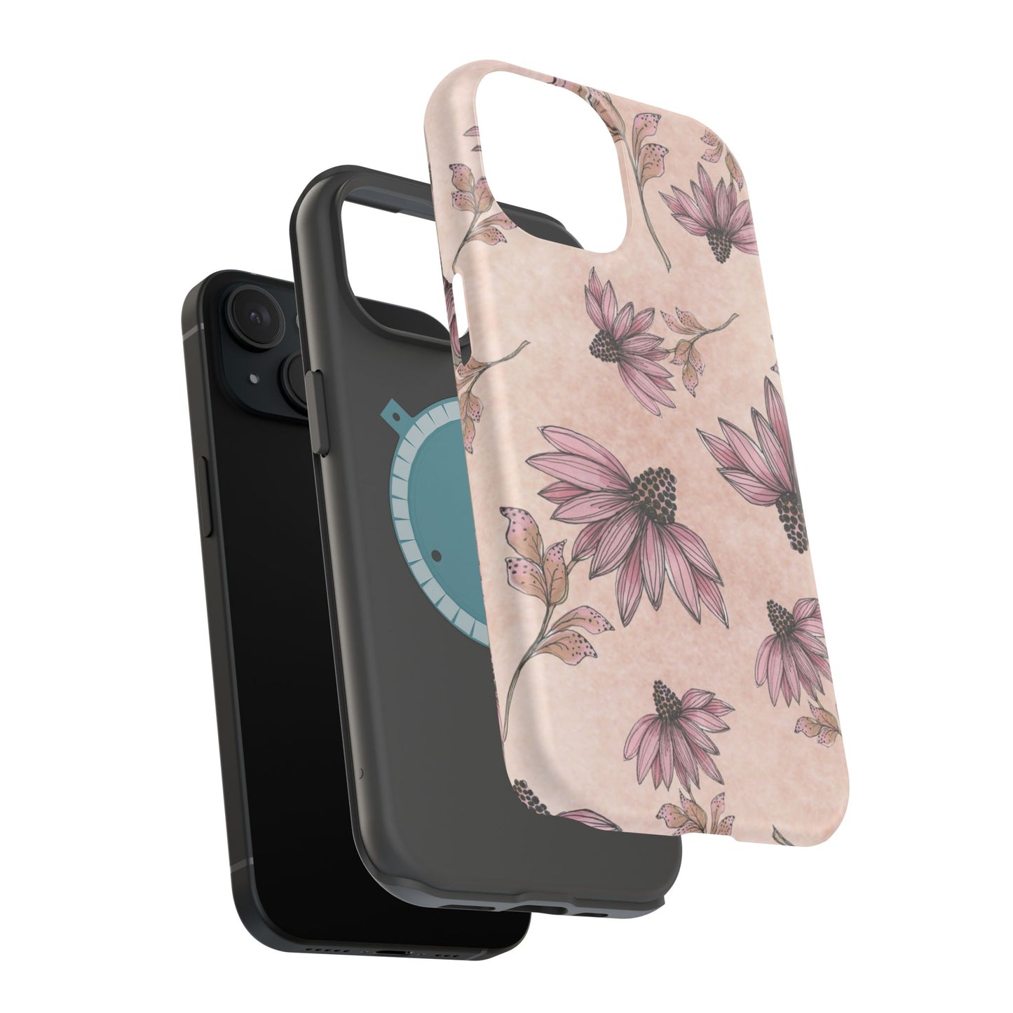 Wild Cone Flowers Pink Marble Phone Case