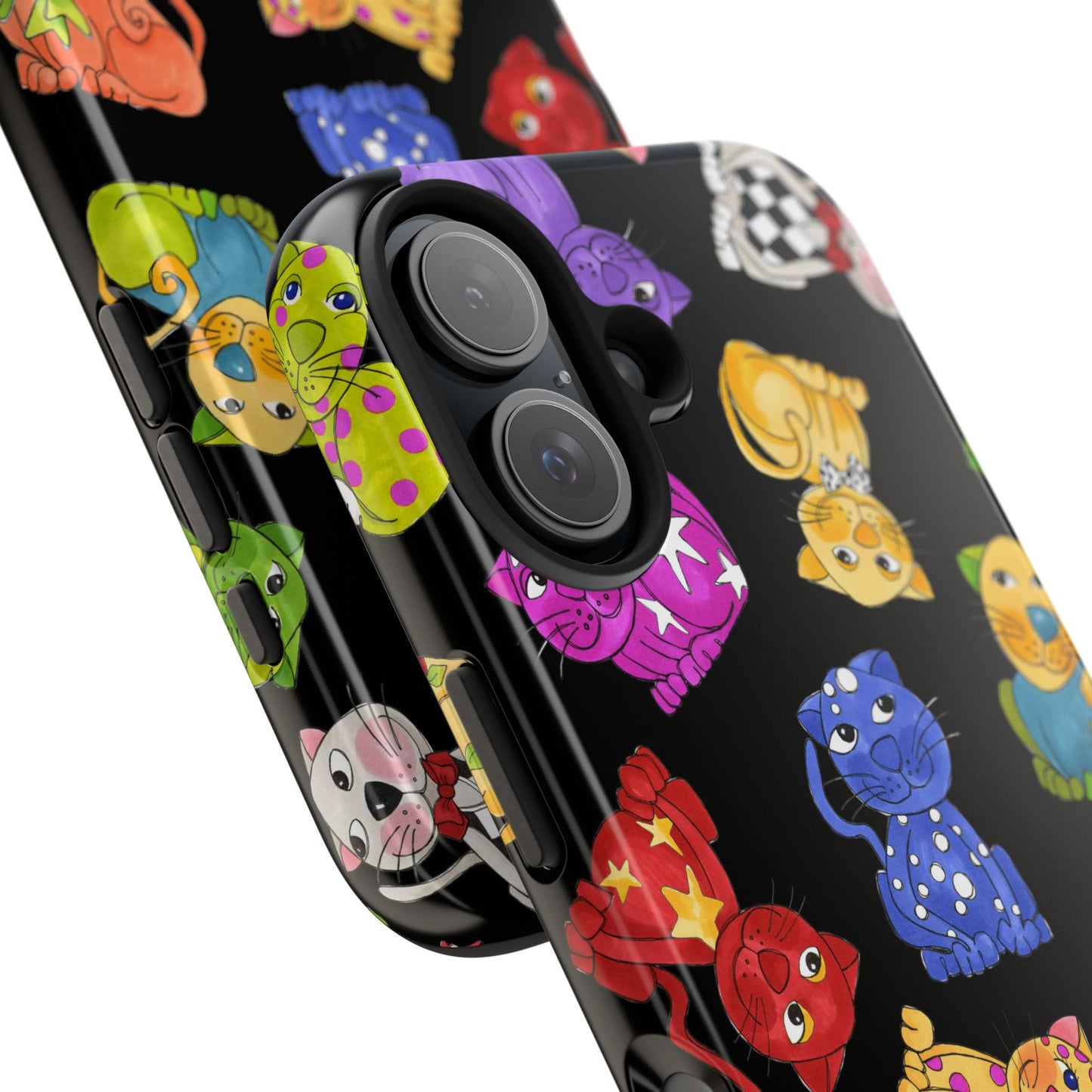 Tossed Happy Cats Black Phone Case