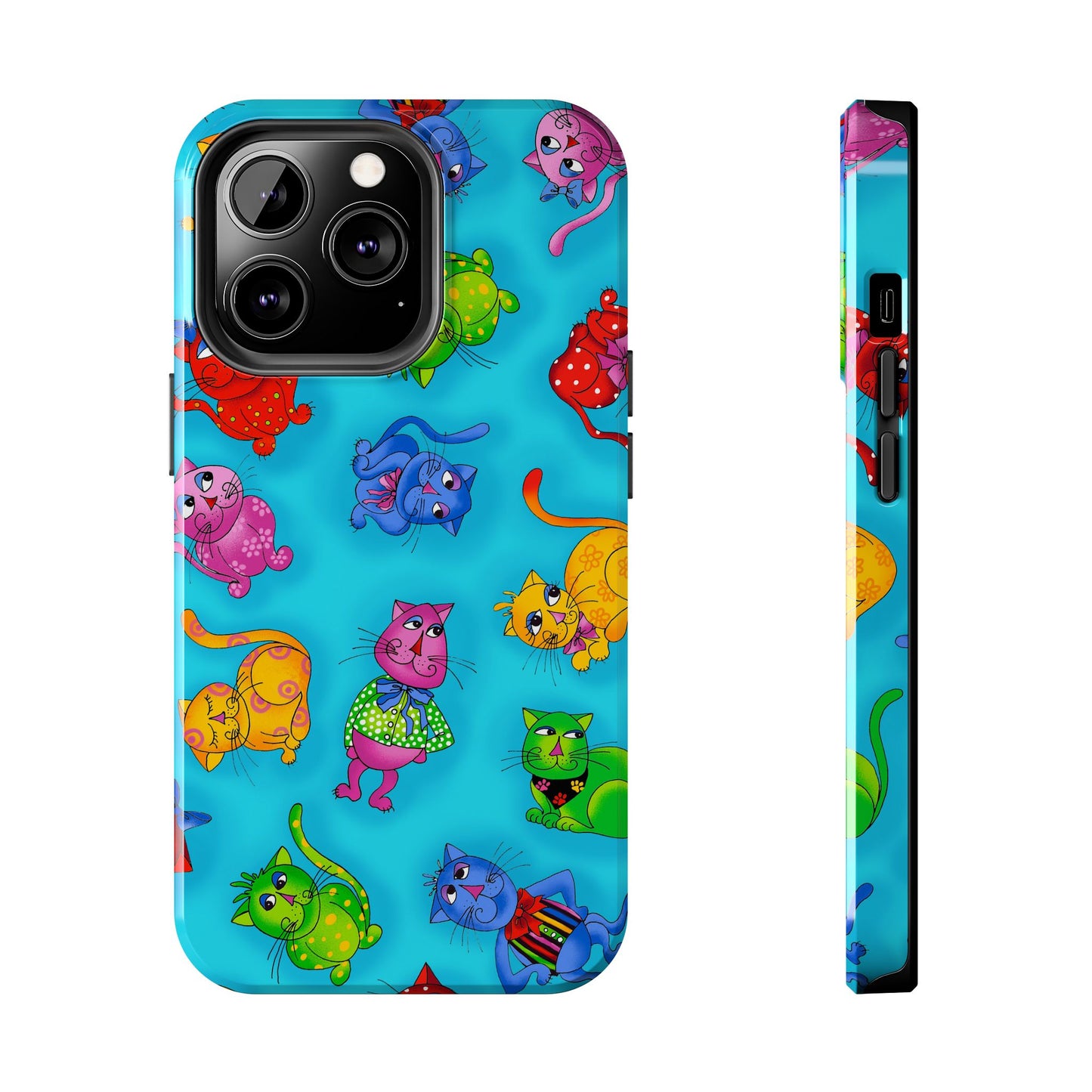 Tossed Cool Cats Turquoise Phone Case