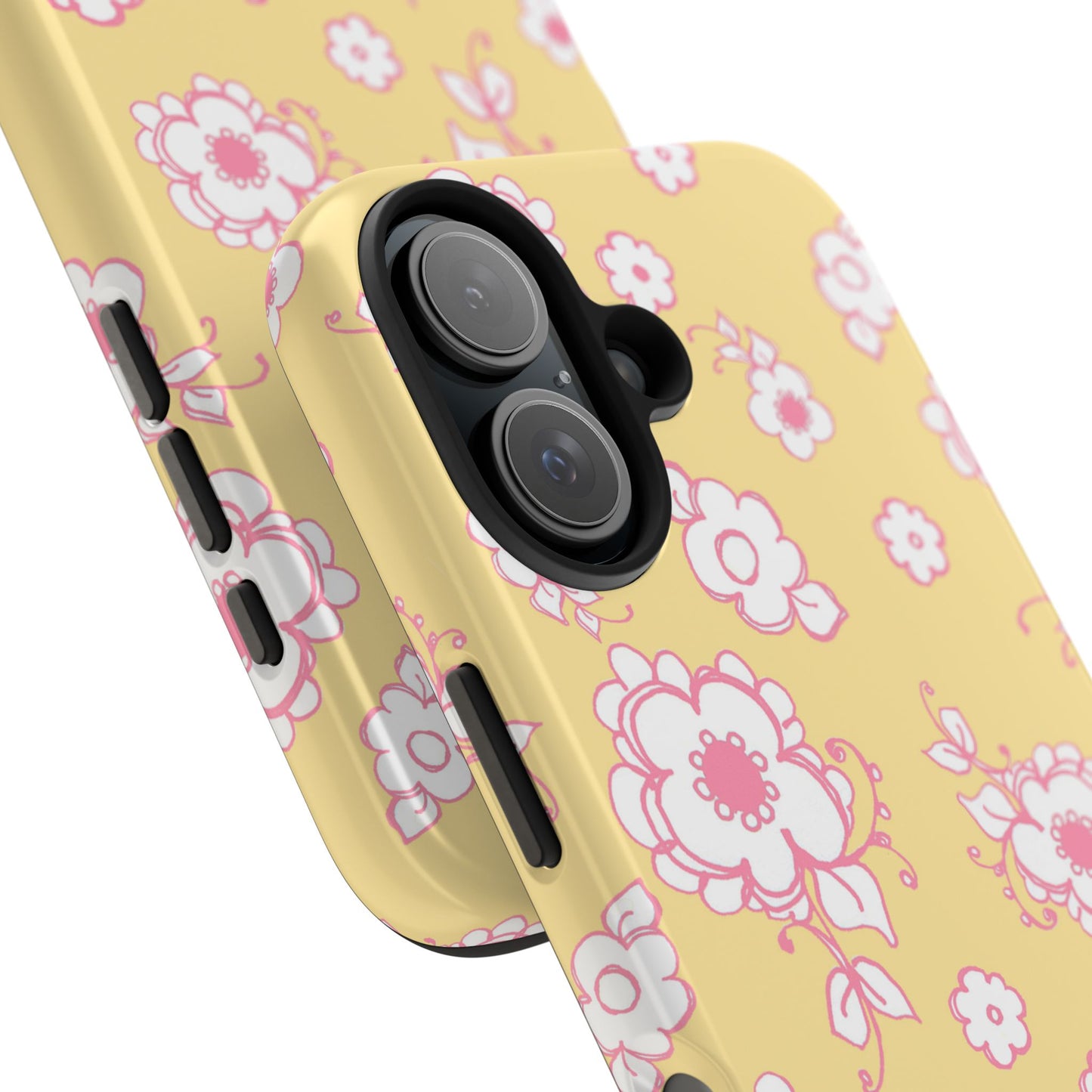 Pink Posies Yellow Phone Case