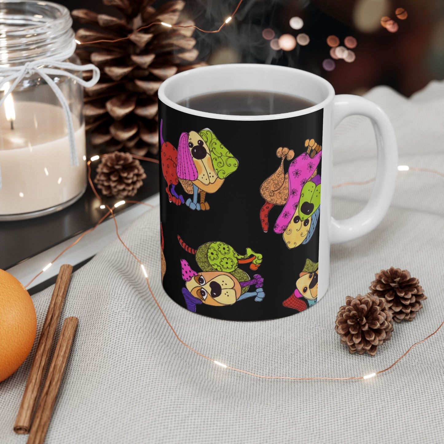 Tossed Happy Dogs Black Cup