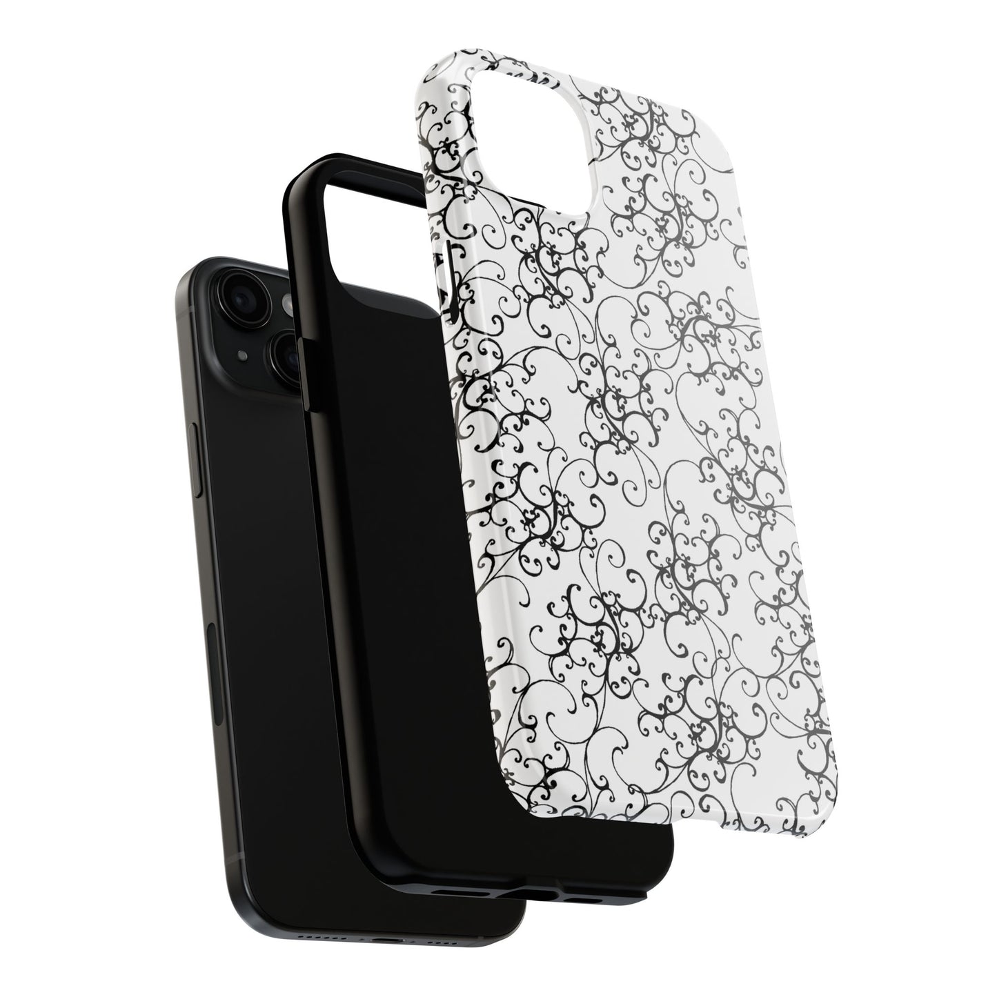 Elegant Scroll White / Black Phone Case