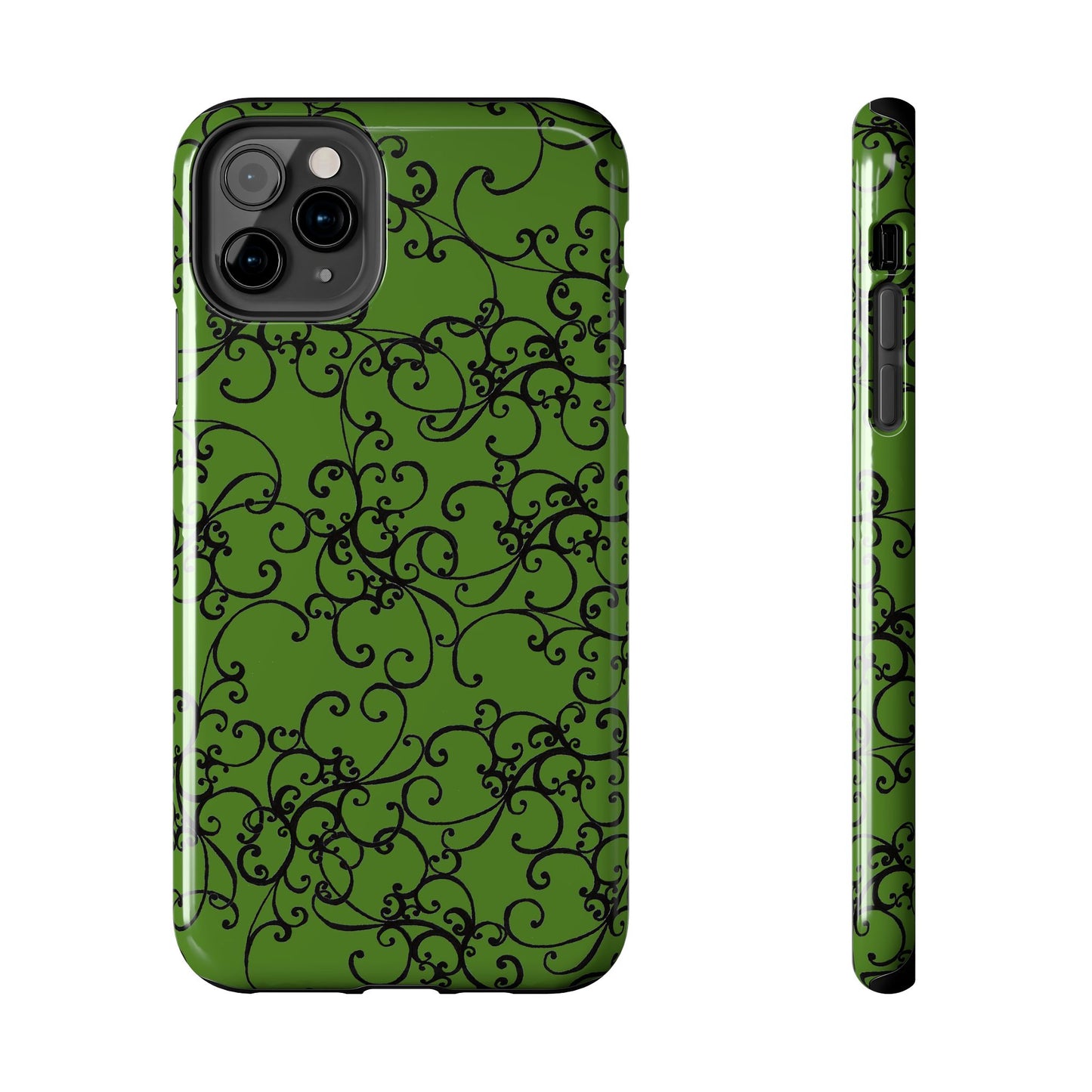 Elegant Scroll Green / Black Phone Case