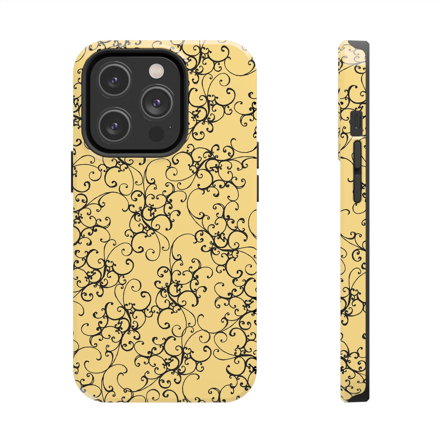 Elegant Scroll Yellow / Black Phone Case