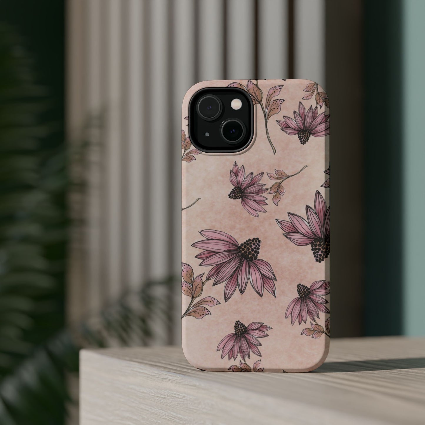 Wild Cone Flowers Pink Marble Phone Case