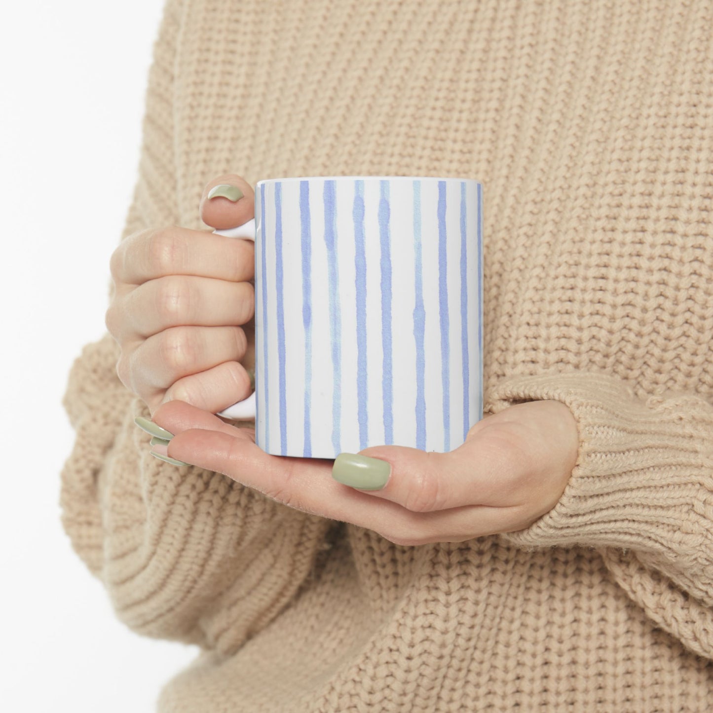 Happy Stripe White / Blue Cup