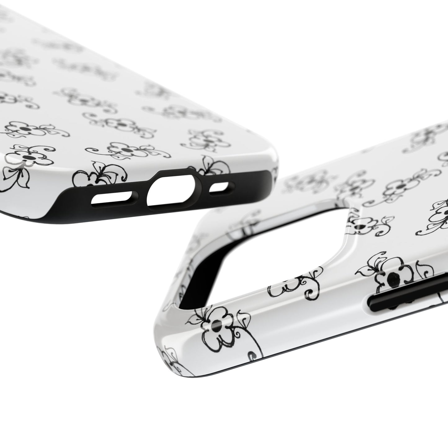 Daisy Scroll White / Black Phone Case