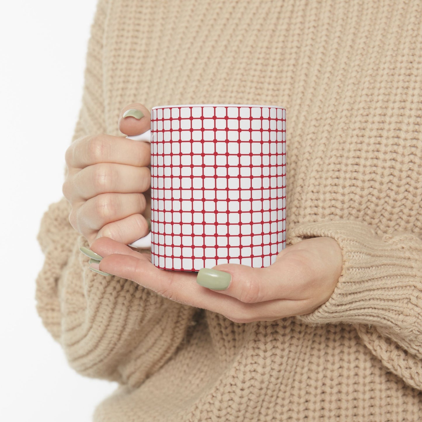Dot Grid White / Red Cup