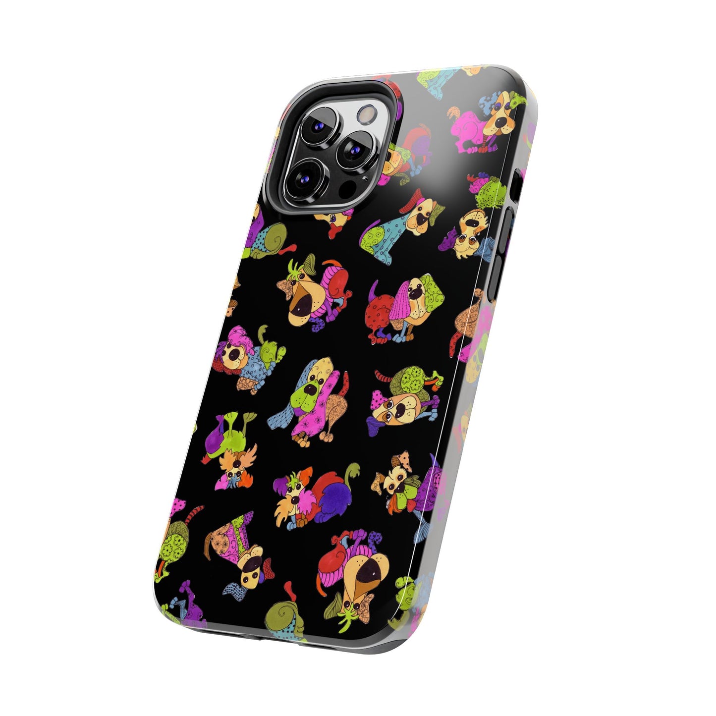 Tossed Happy Dogs Black Phone Case
