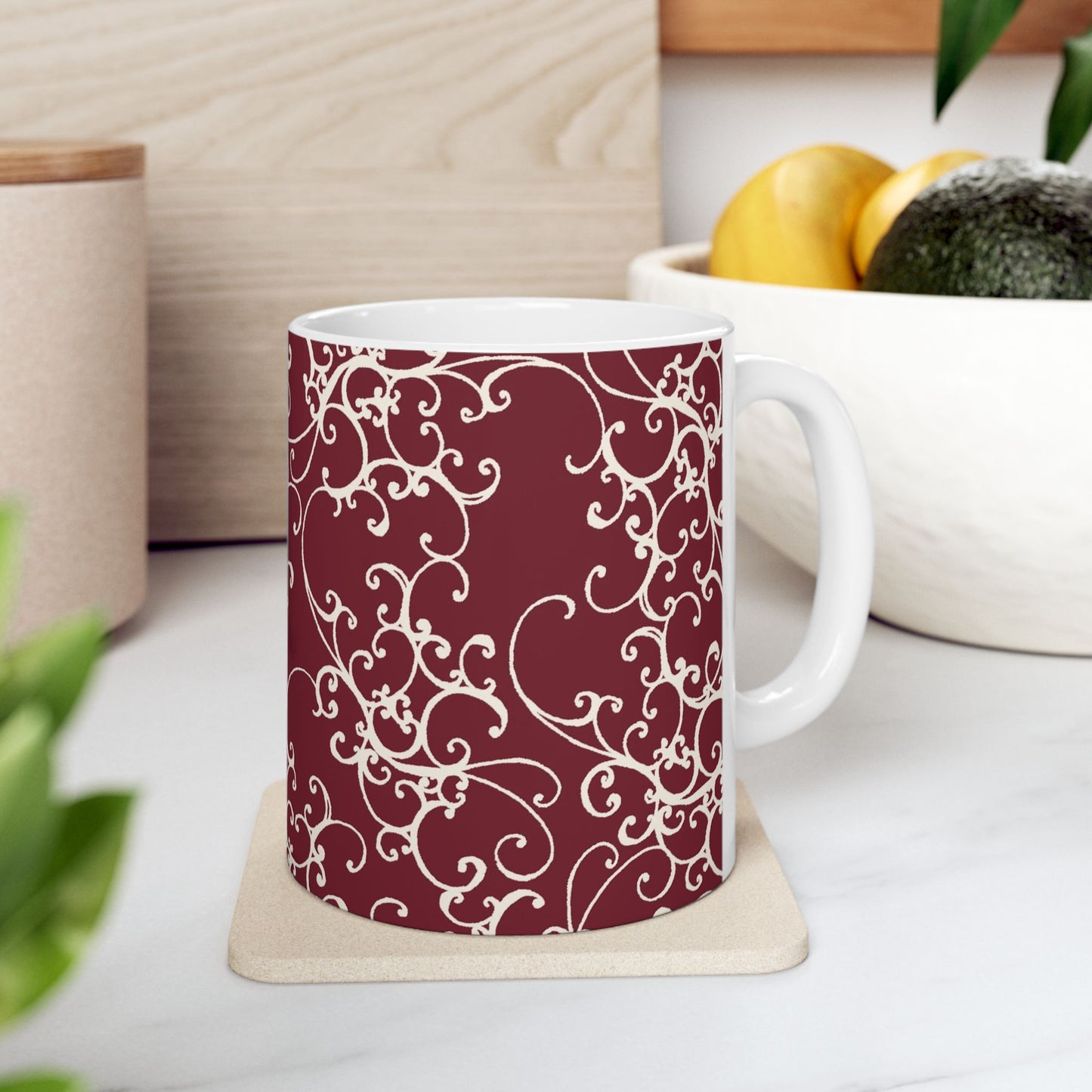 Elegant Scroll Red / Ivory Cup