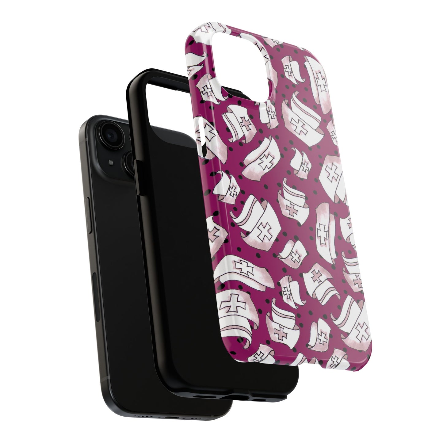 Med Hats Burgundy / Black Phone Case