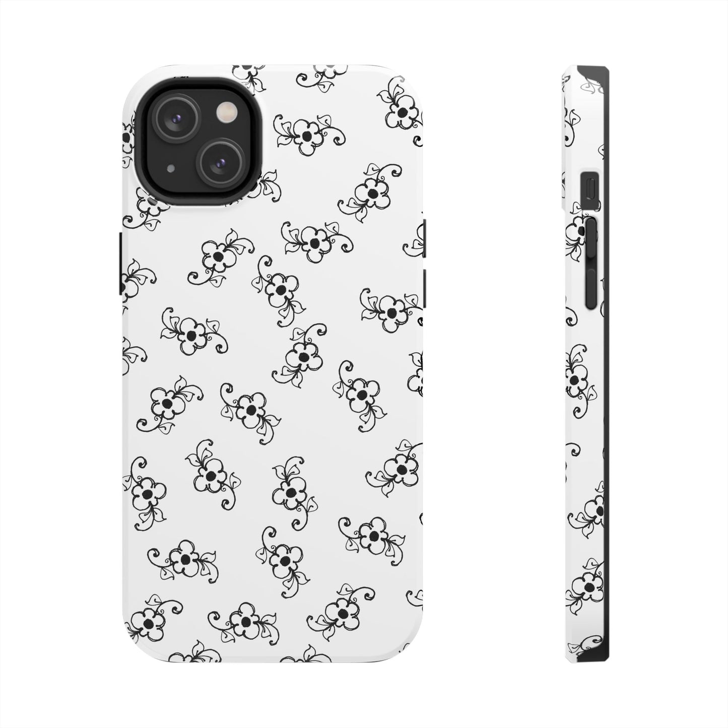 Daisy Scroll White / Black Phone Case