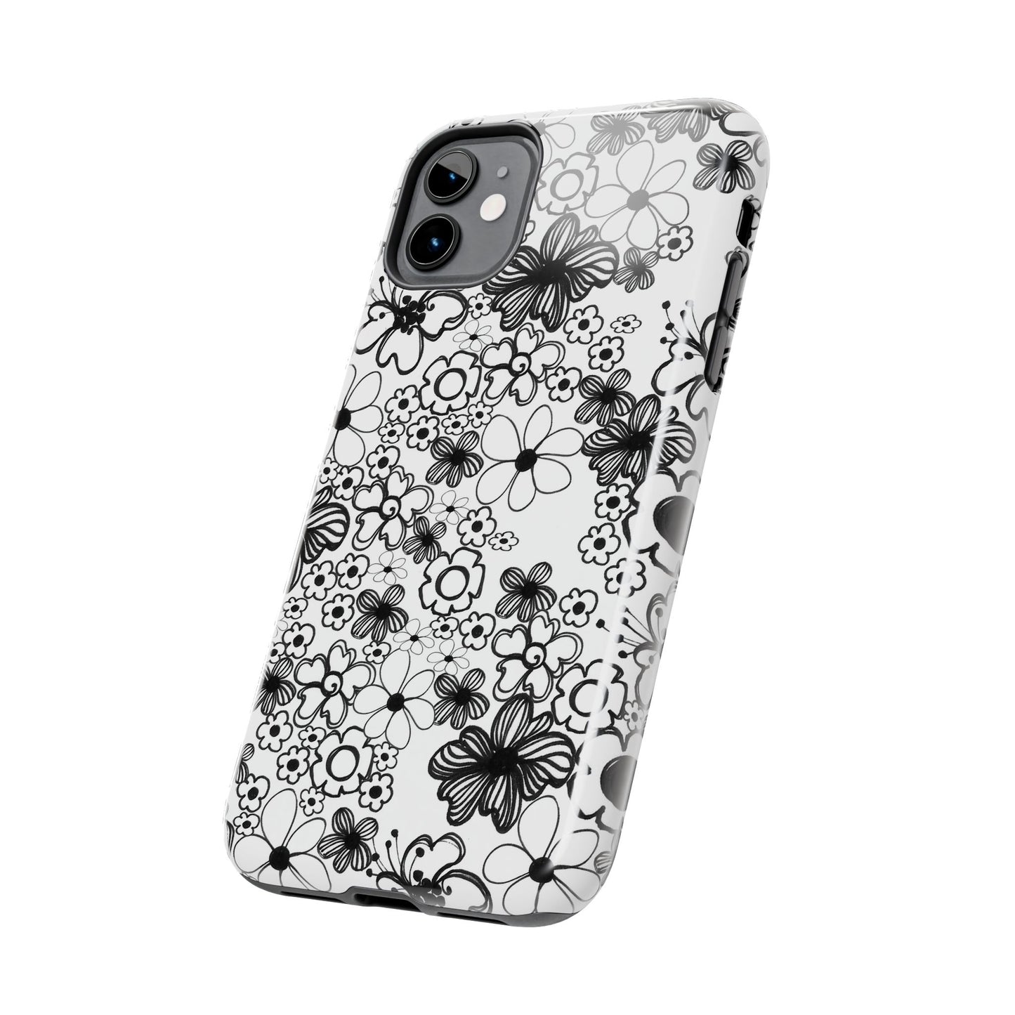 White and Black Flowers Phone Case