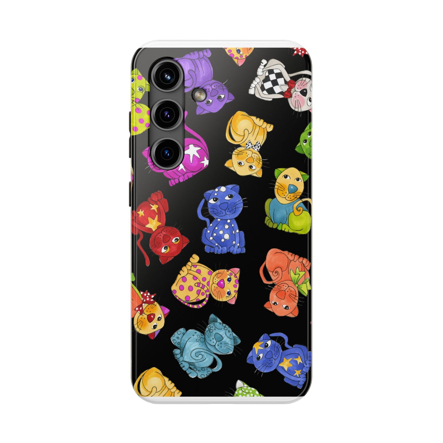 Tossed Happy Cats Black Phone Case
