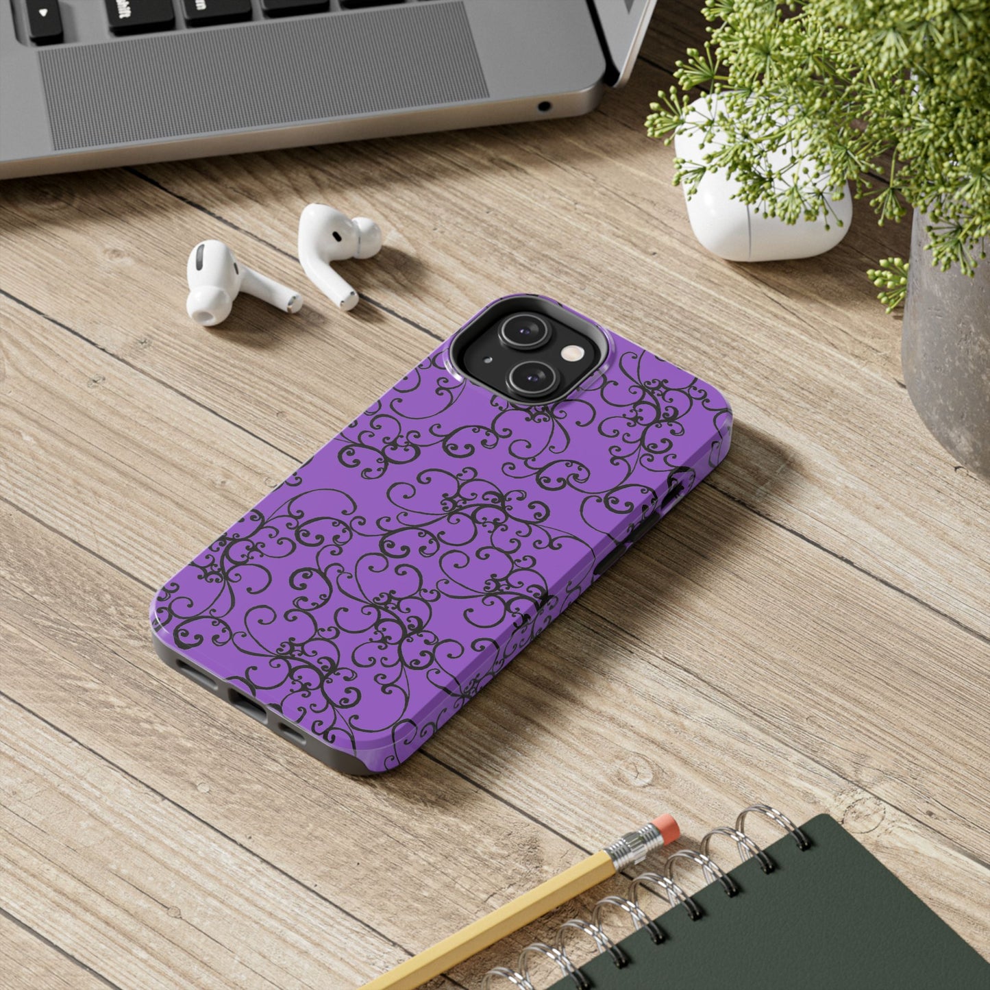 Elegant Scroll Purple / Black Phone Case