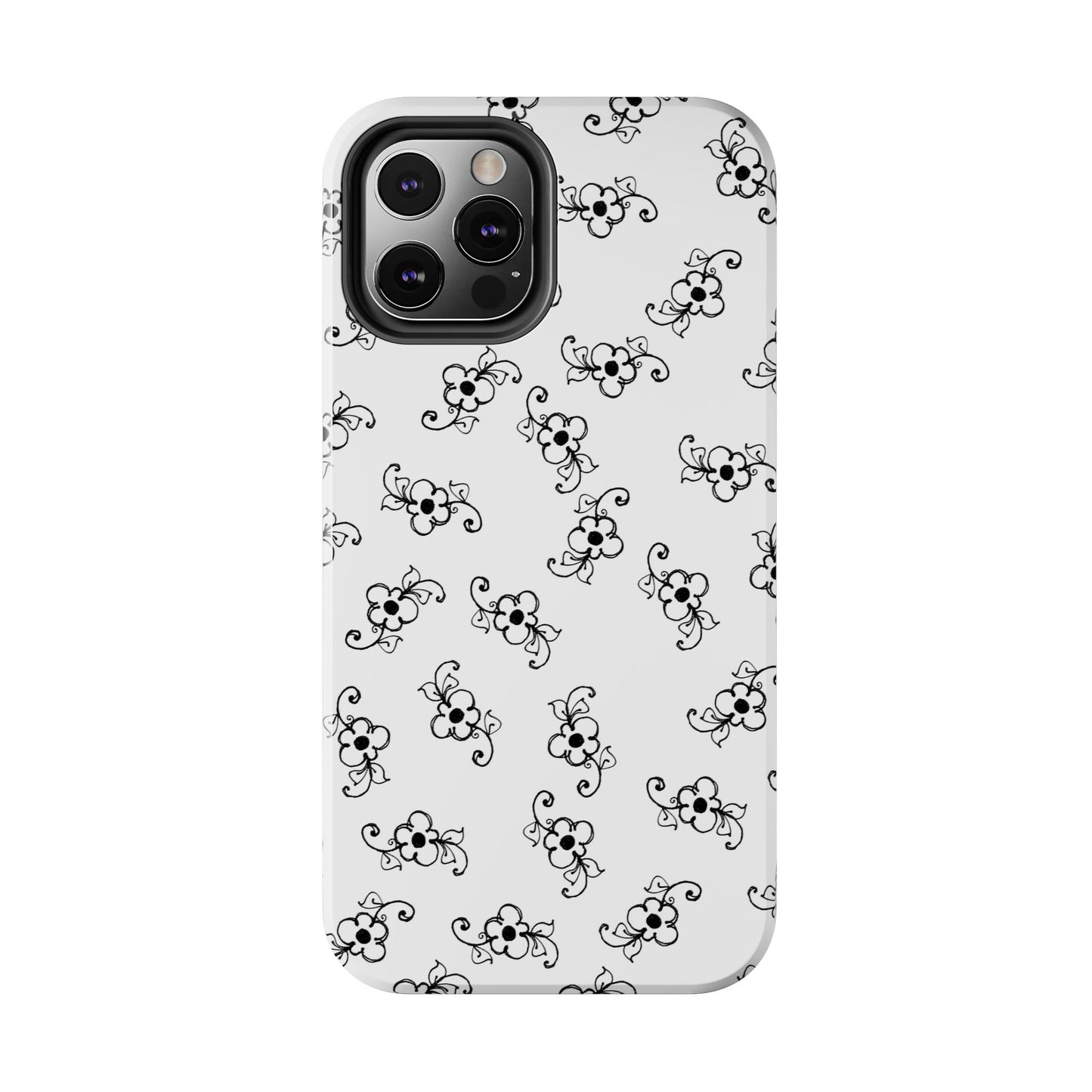 Daisy Scroll White / Black Phone Case