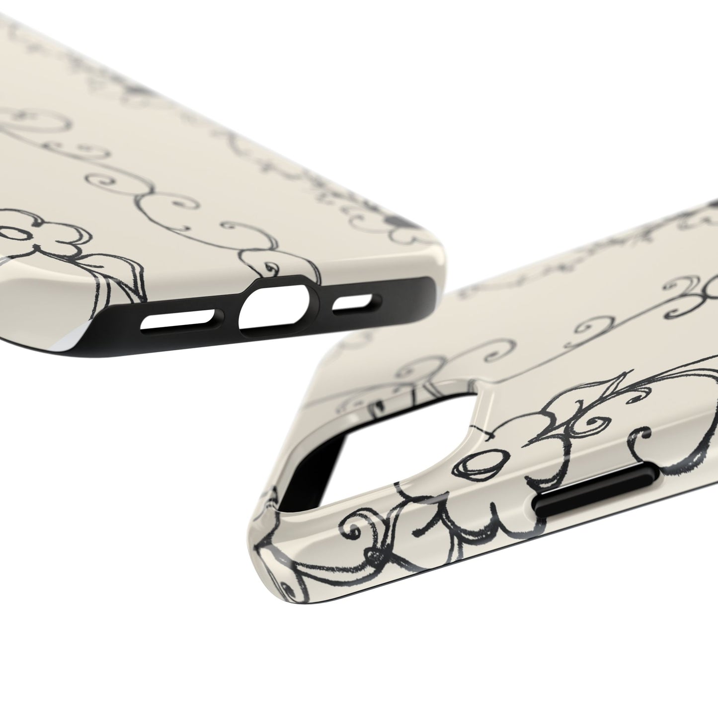 Scroll Flower Stripe Muslin / Black Phone Case