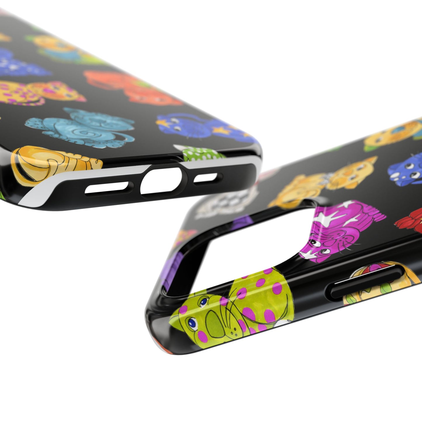 Tossed Happy Cats Black Phone Case