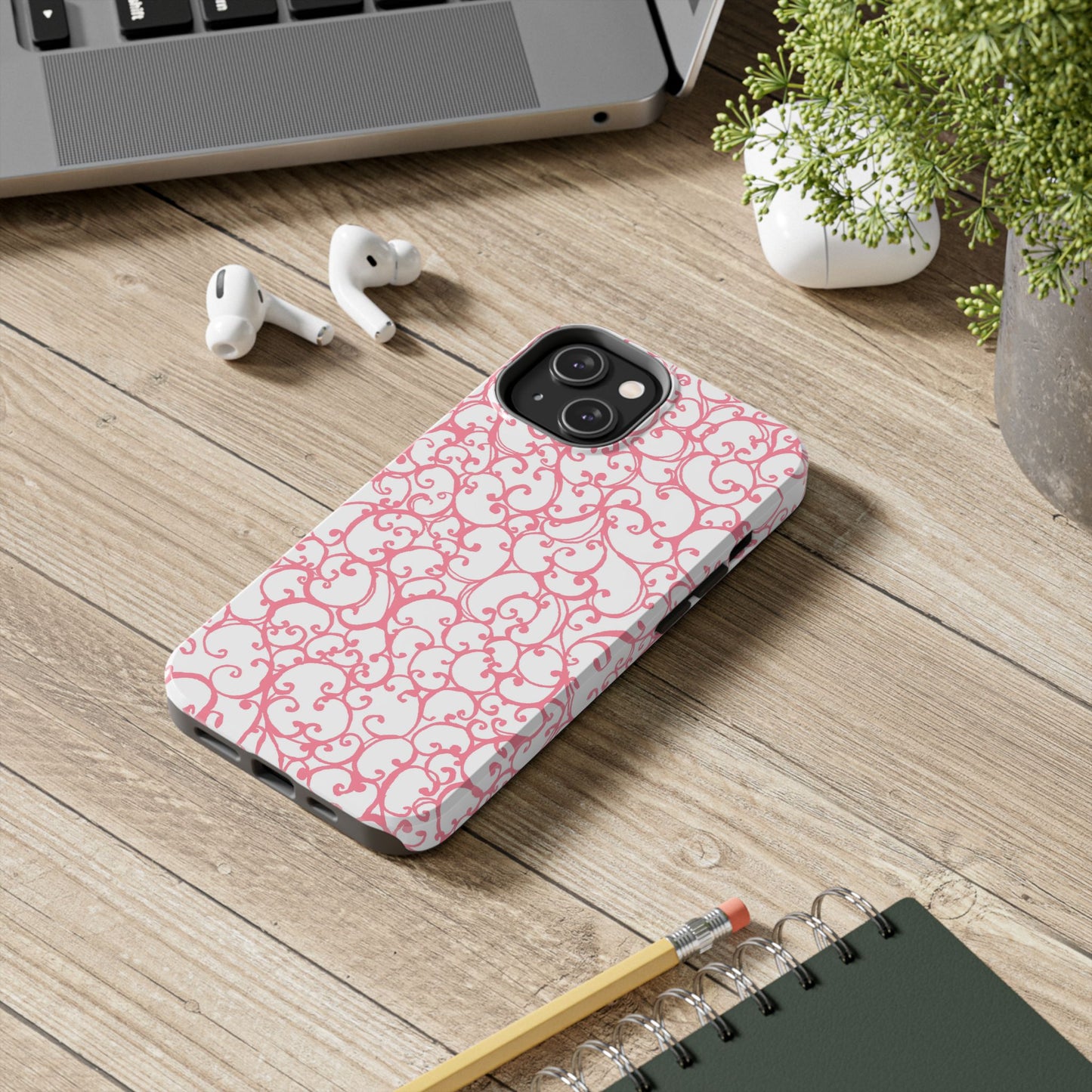 Scrollie White / Pink Phone Case
