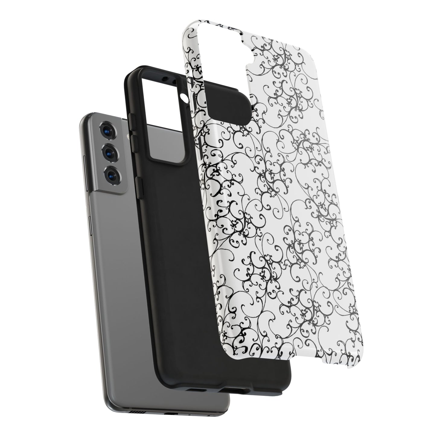 Elegant Scroll White / Black Phone Case