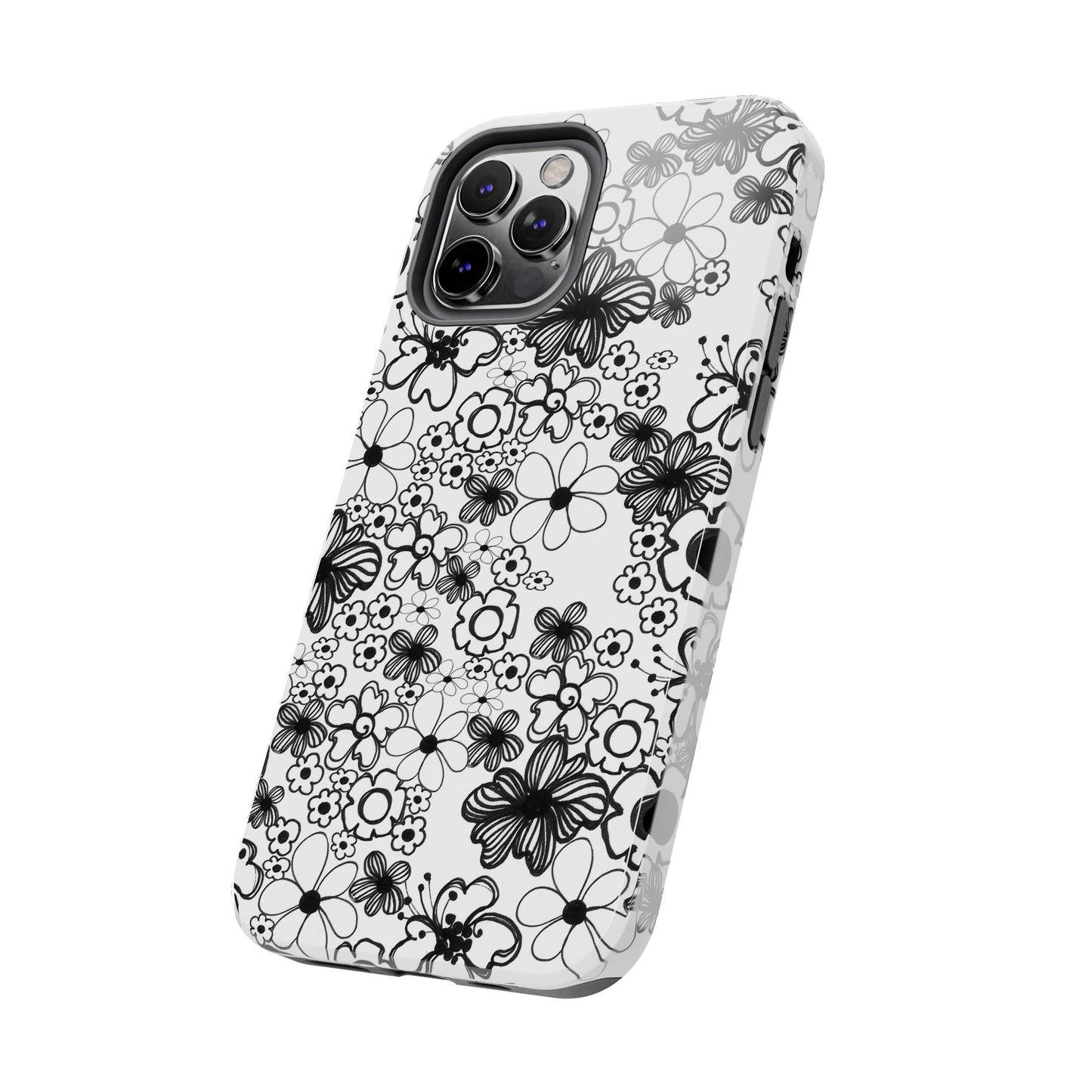 White and Black Flowers Phone Case