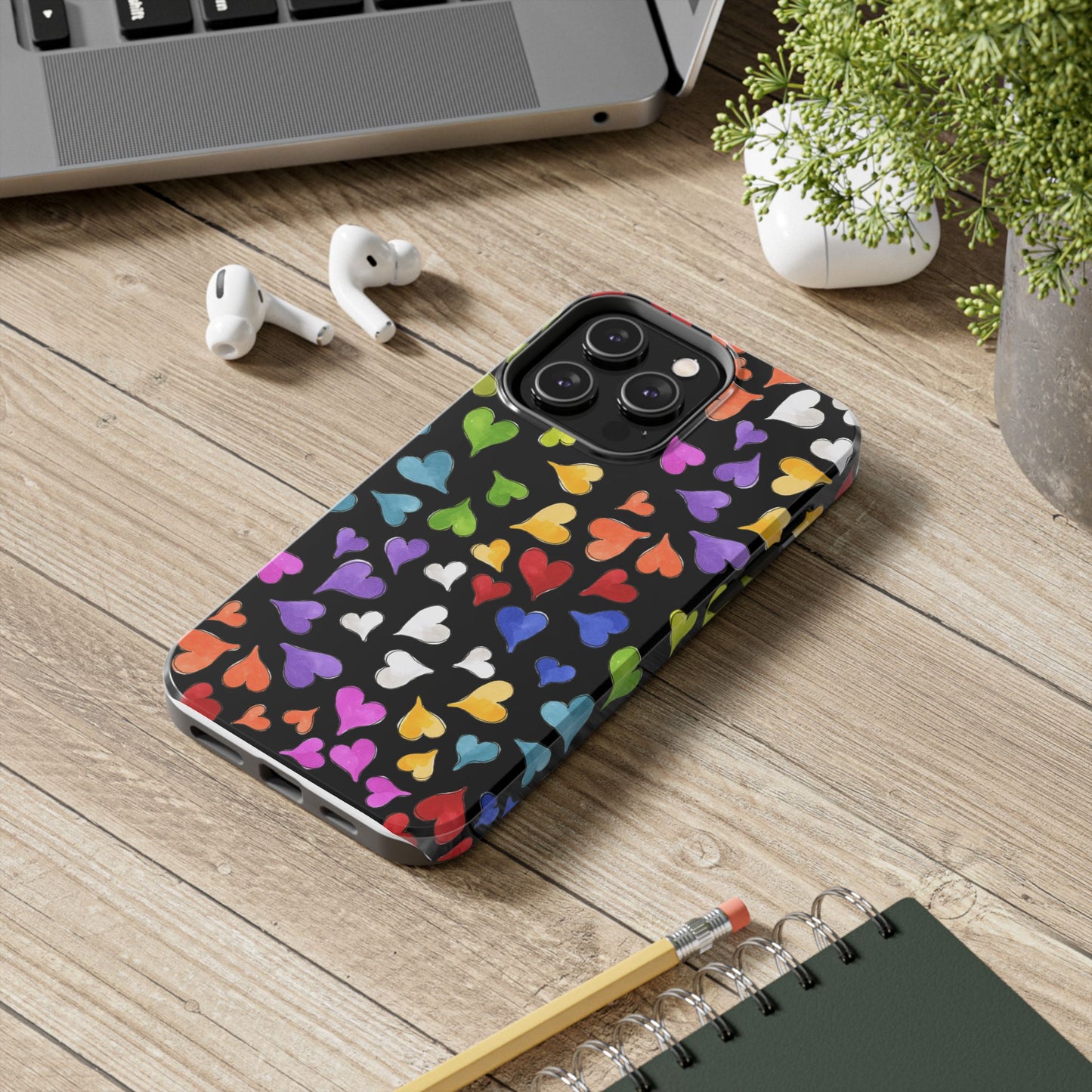 Happy Hearts Black Phone Case