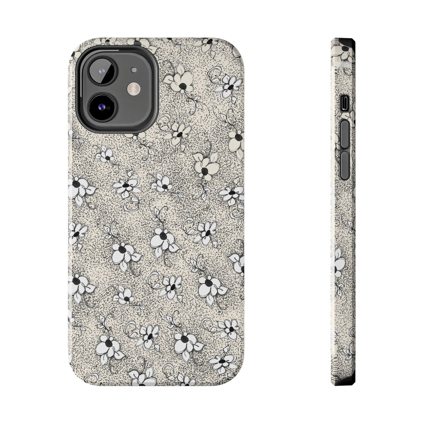 Daisy Flecks Ivory / Black Phone Case