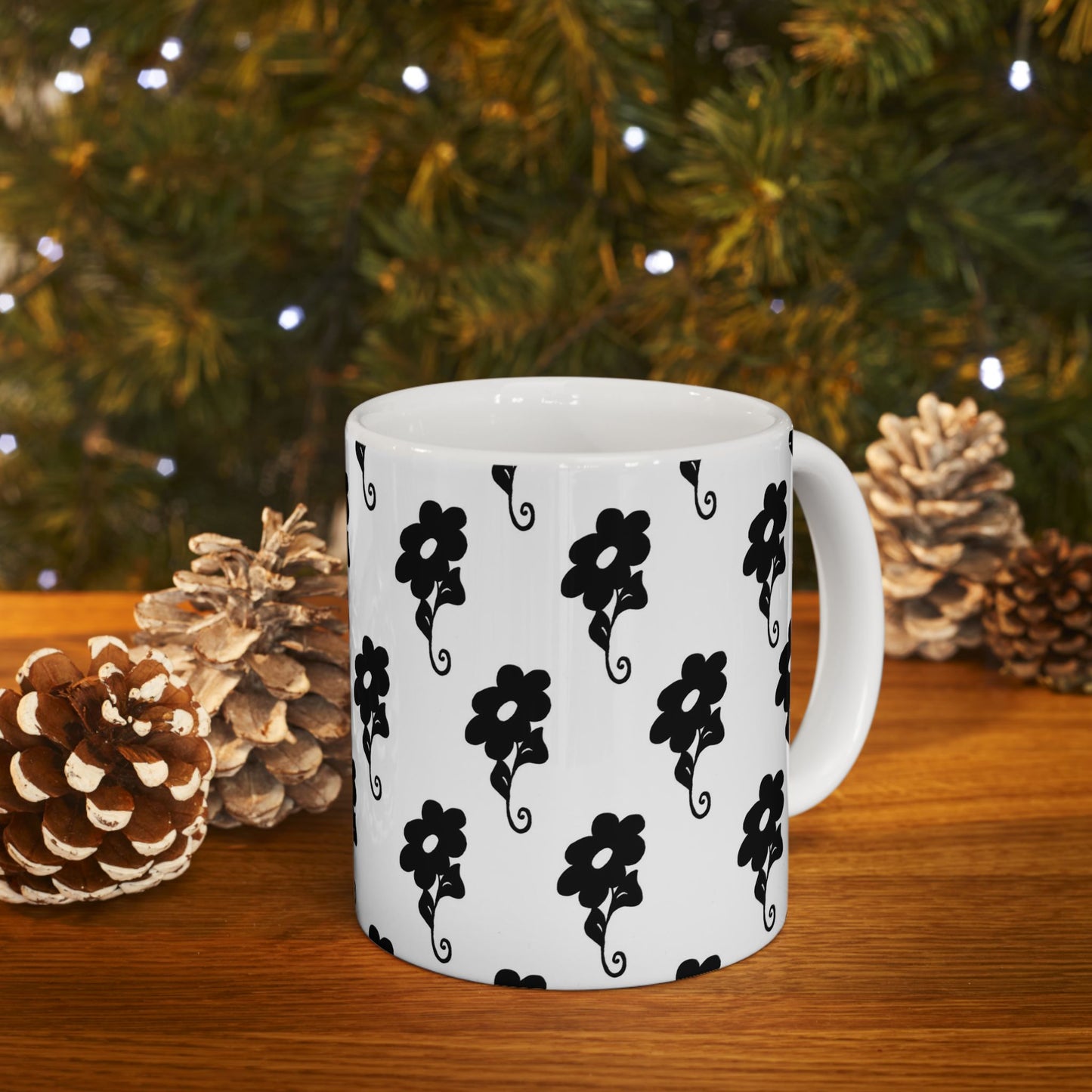 Flowers White / Black Cup