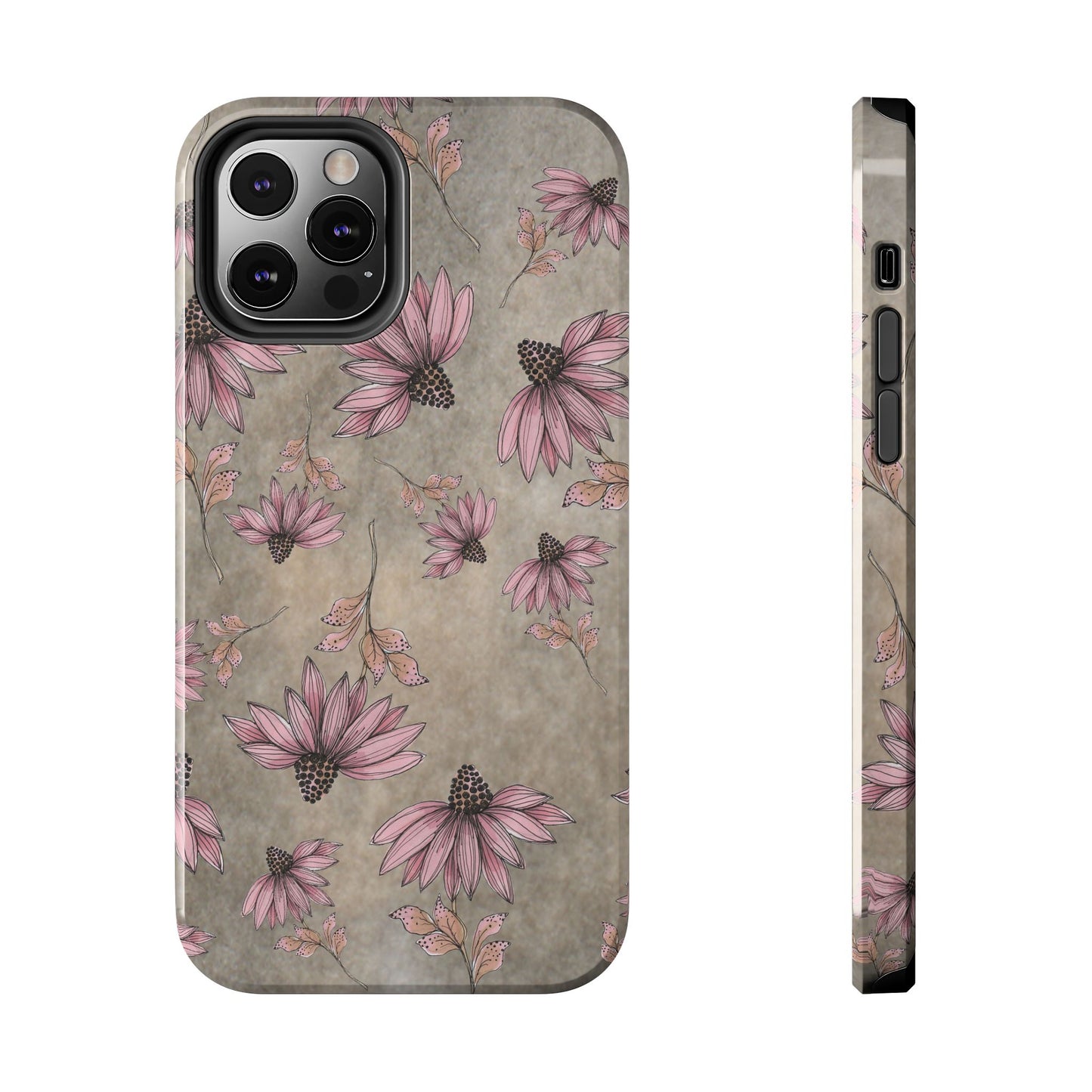 Wild Cone Flowers Taupe Marble Phone Case