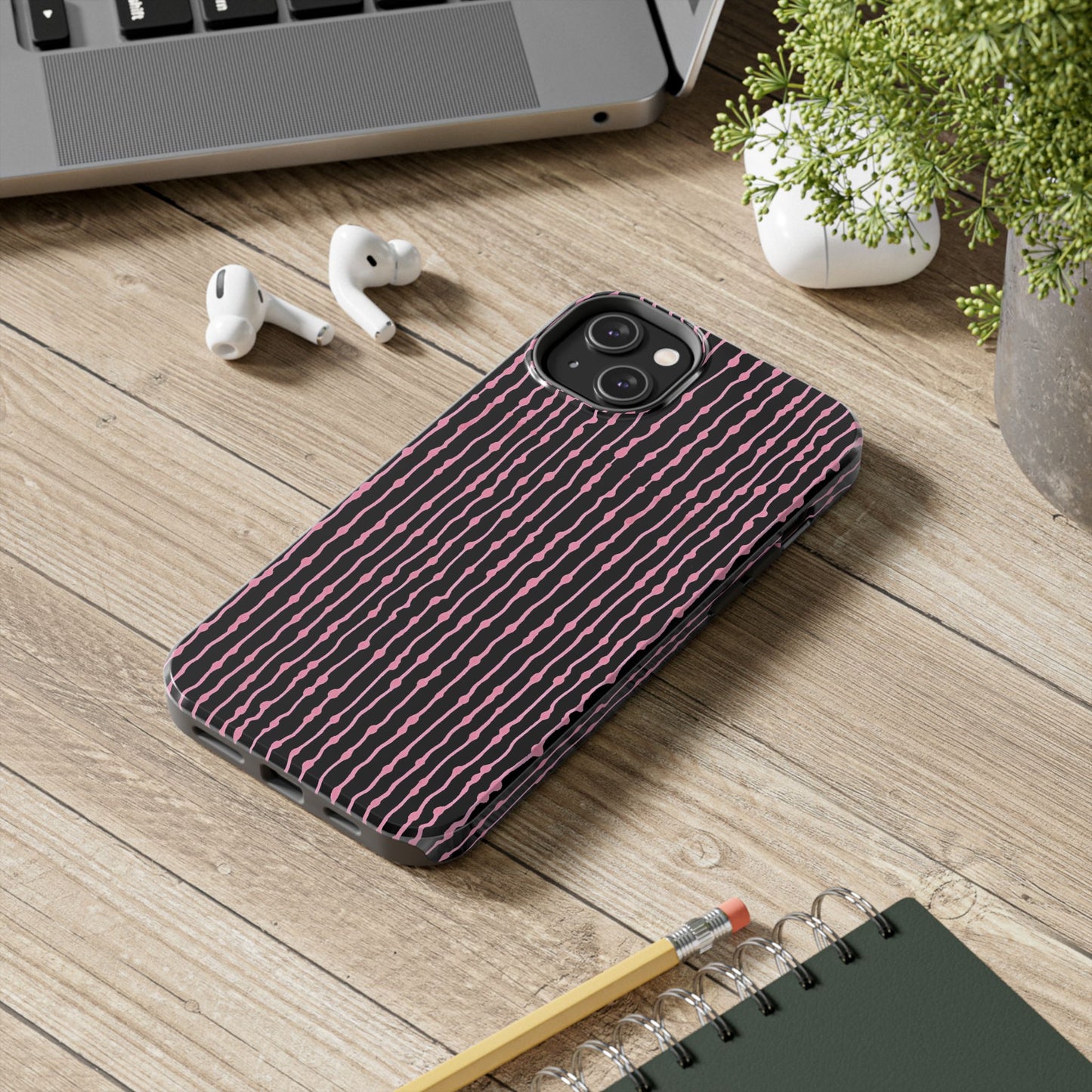 Faux Seersucker Black / Pink Phone Case
