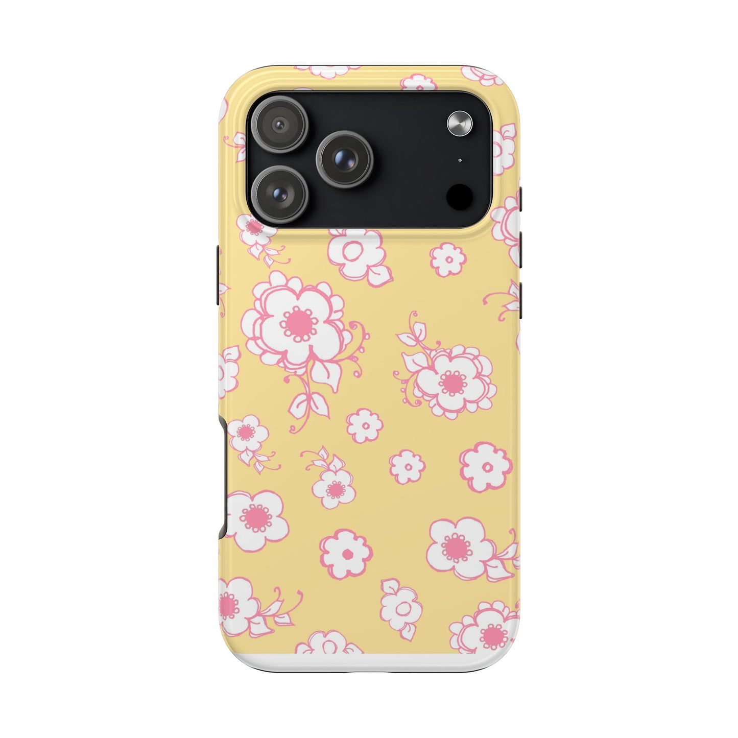 Pink Posies Yellow Phone Case