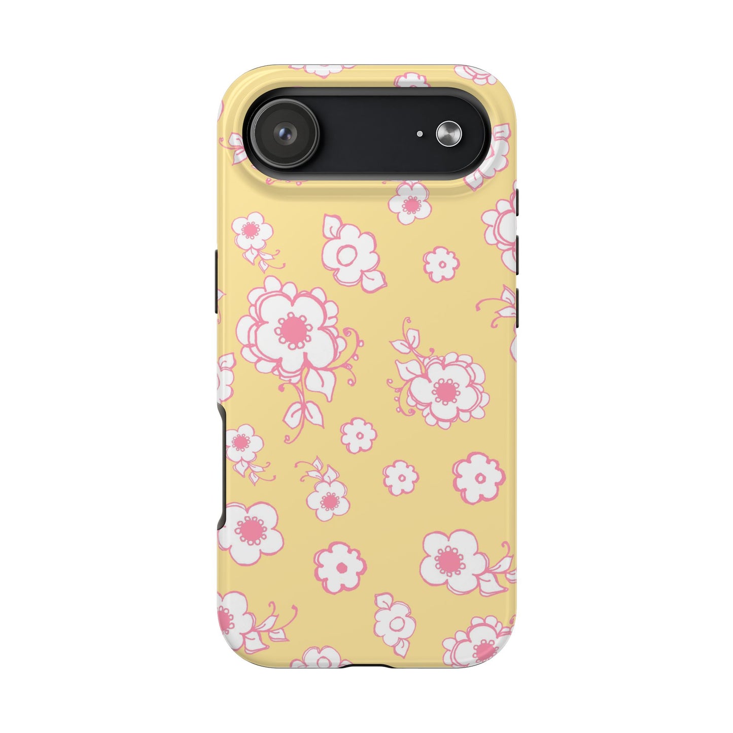 Pink Posies Yellow Phone Case