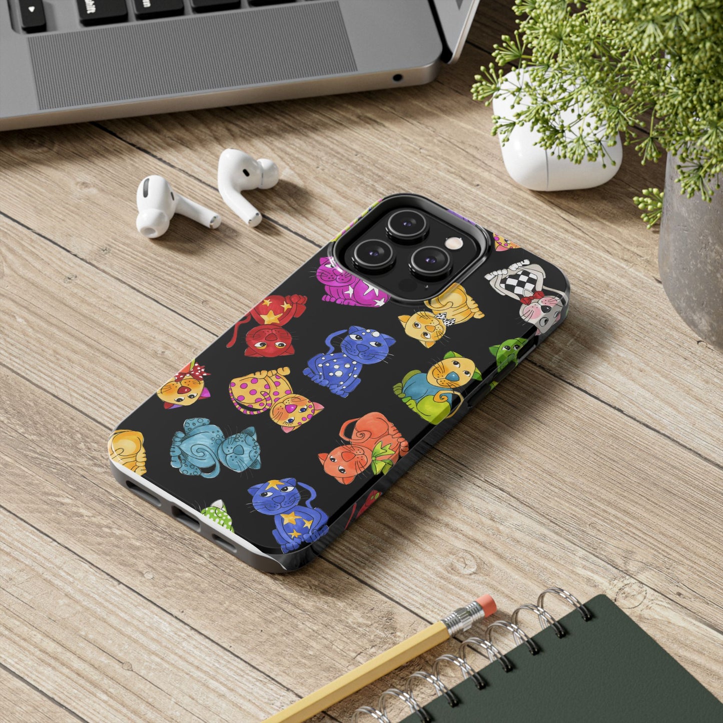 Tossed Happy Cats Black Phone Case