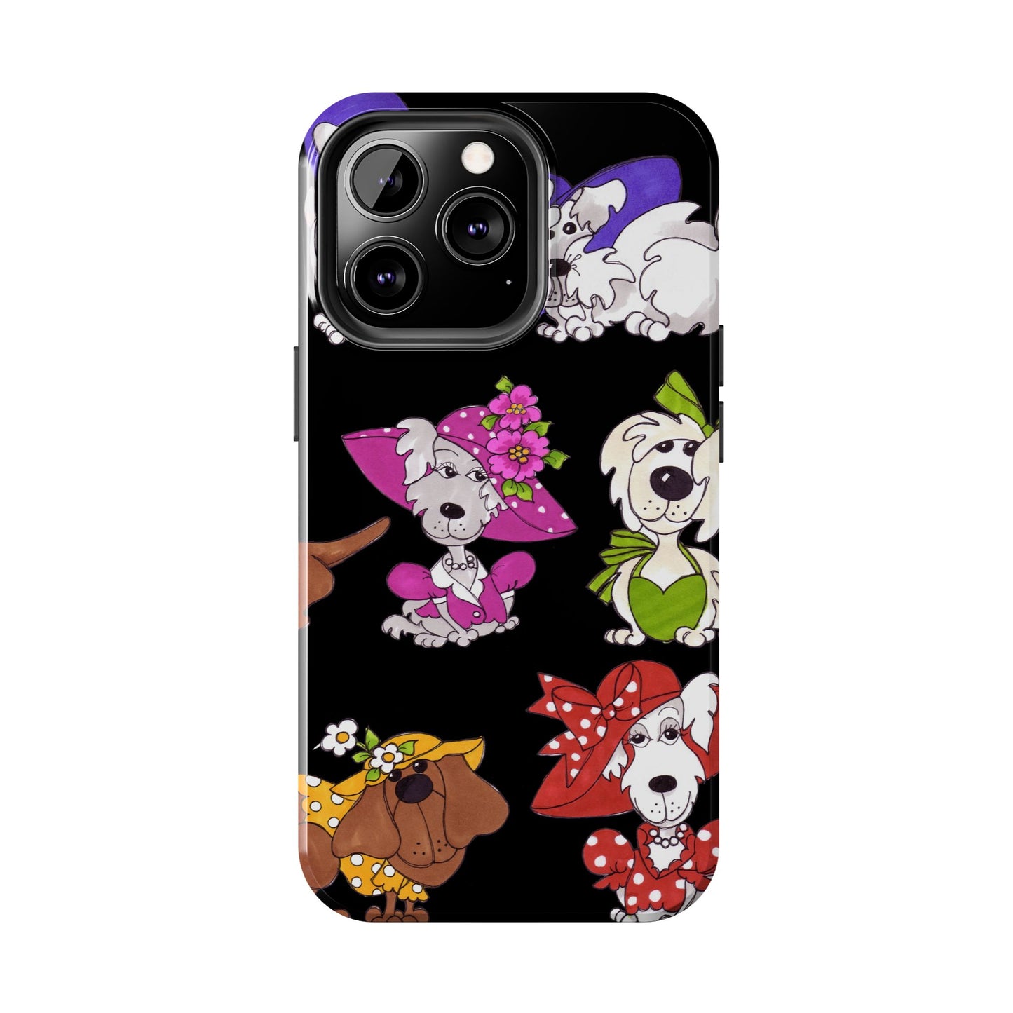 Fancy Dog Line Up Black Phone Case