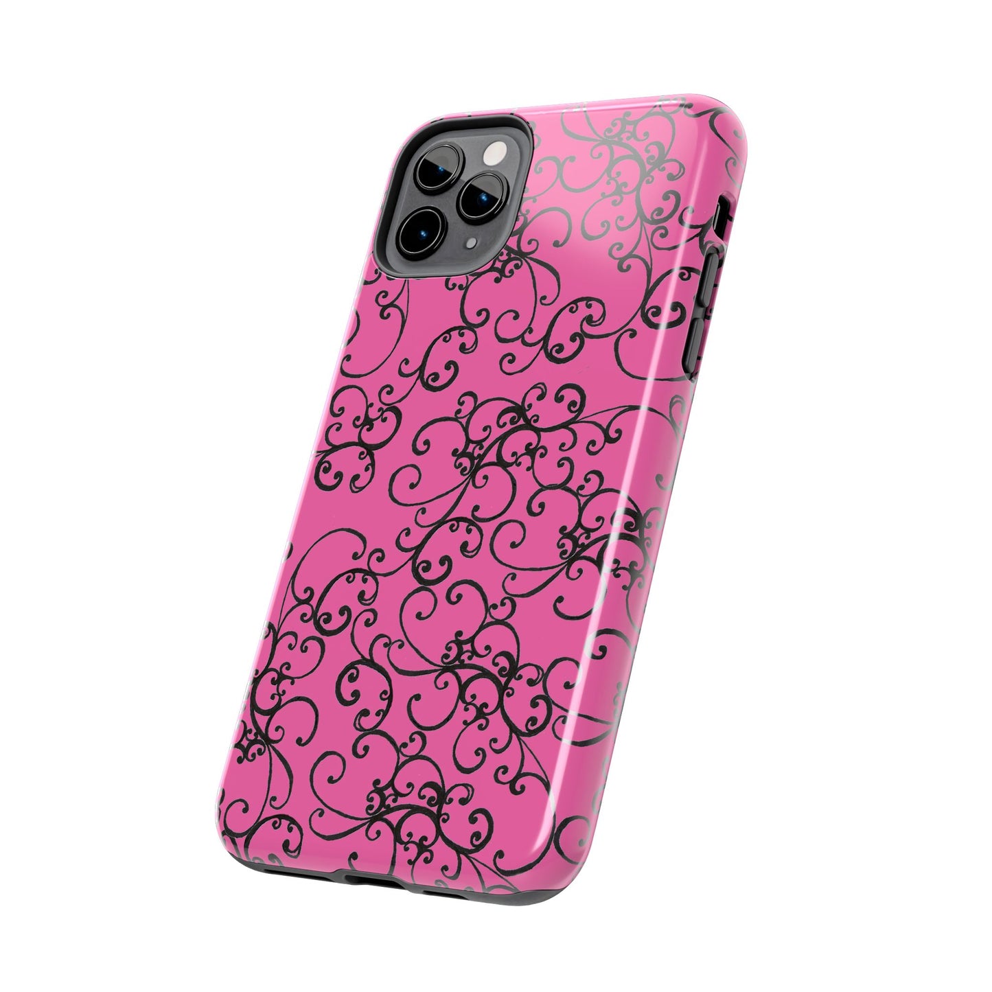 Elegant Scroll Pink / Black Phone Case