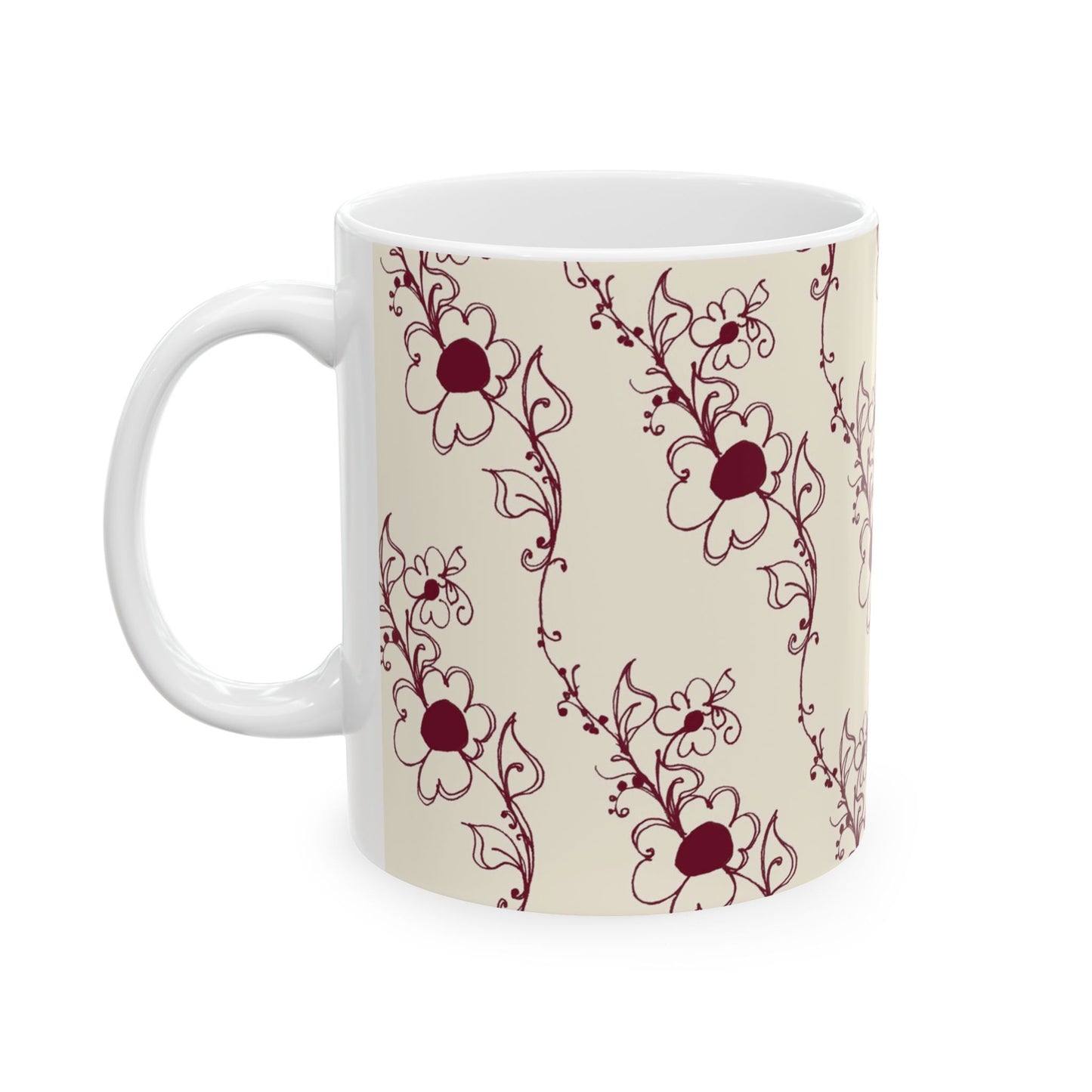 Diagonal Daisies Ivory / Red Cup