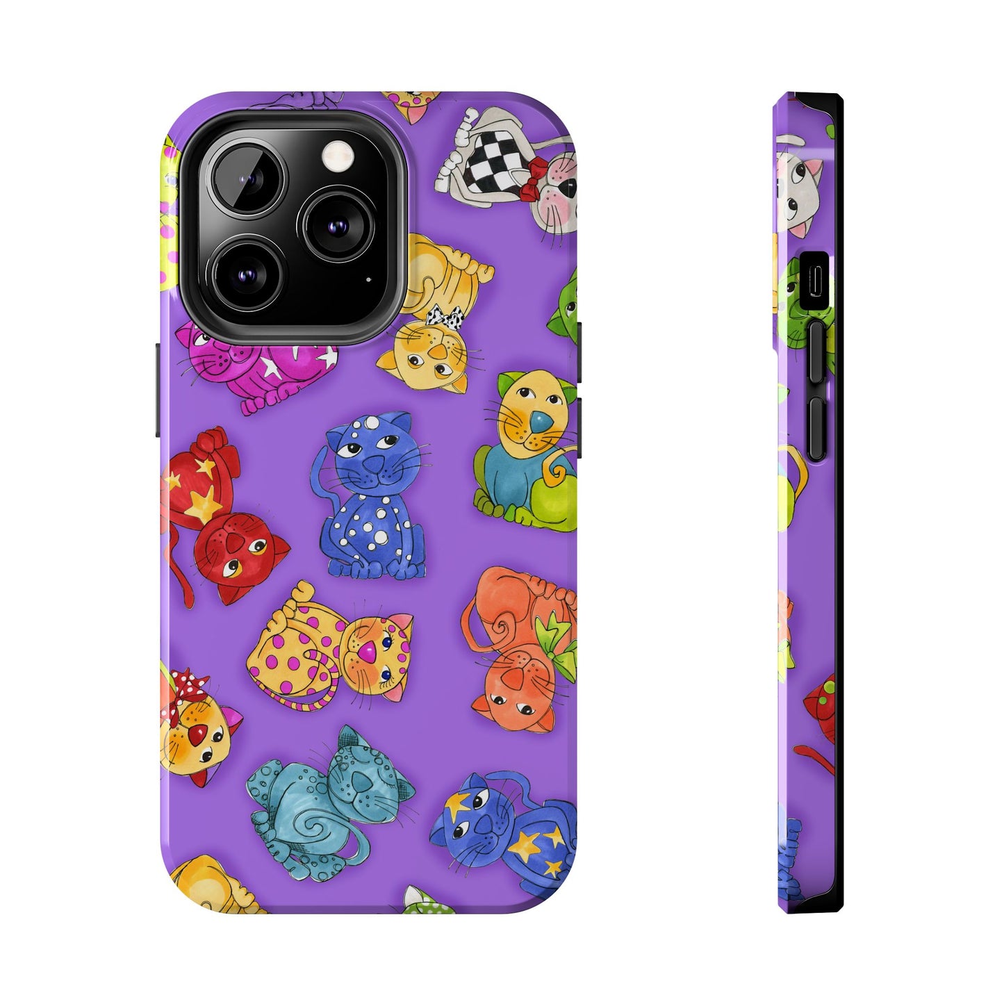Tossed Happy Cats Purple Phone Case