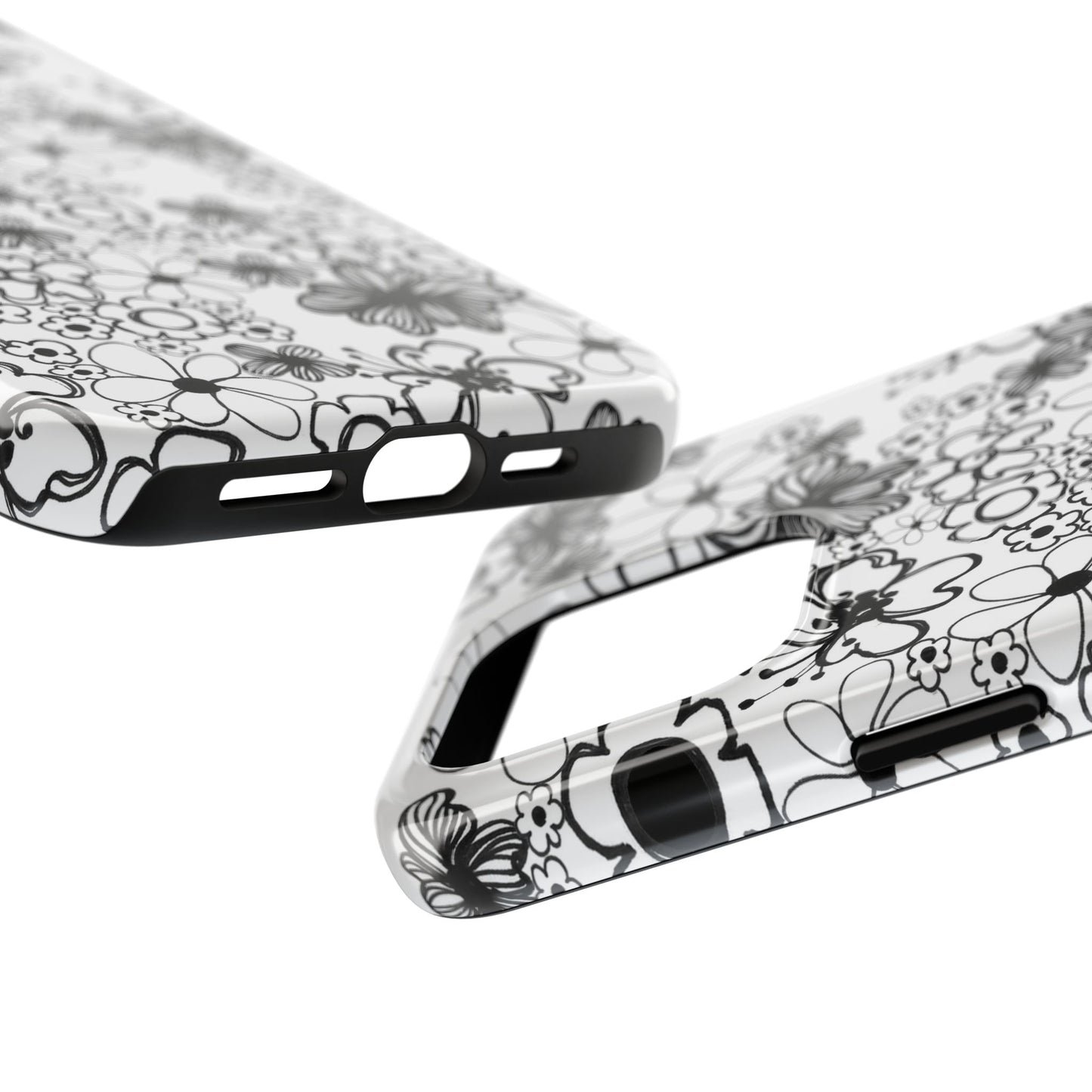 White and Black Flowers Phone Case