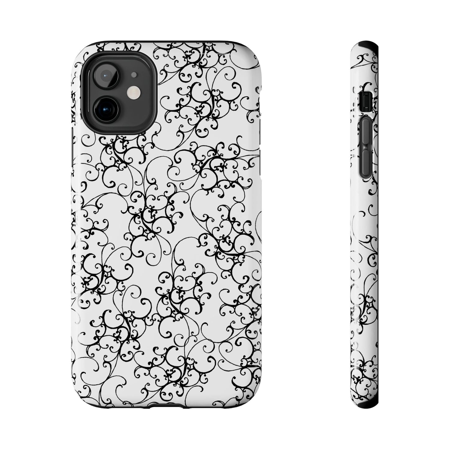Elegant Scroll White / Black Phone Case