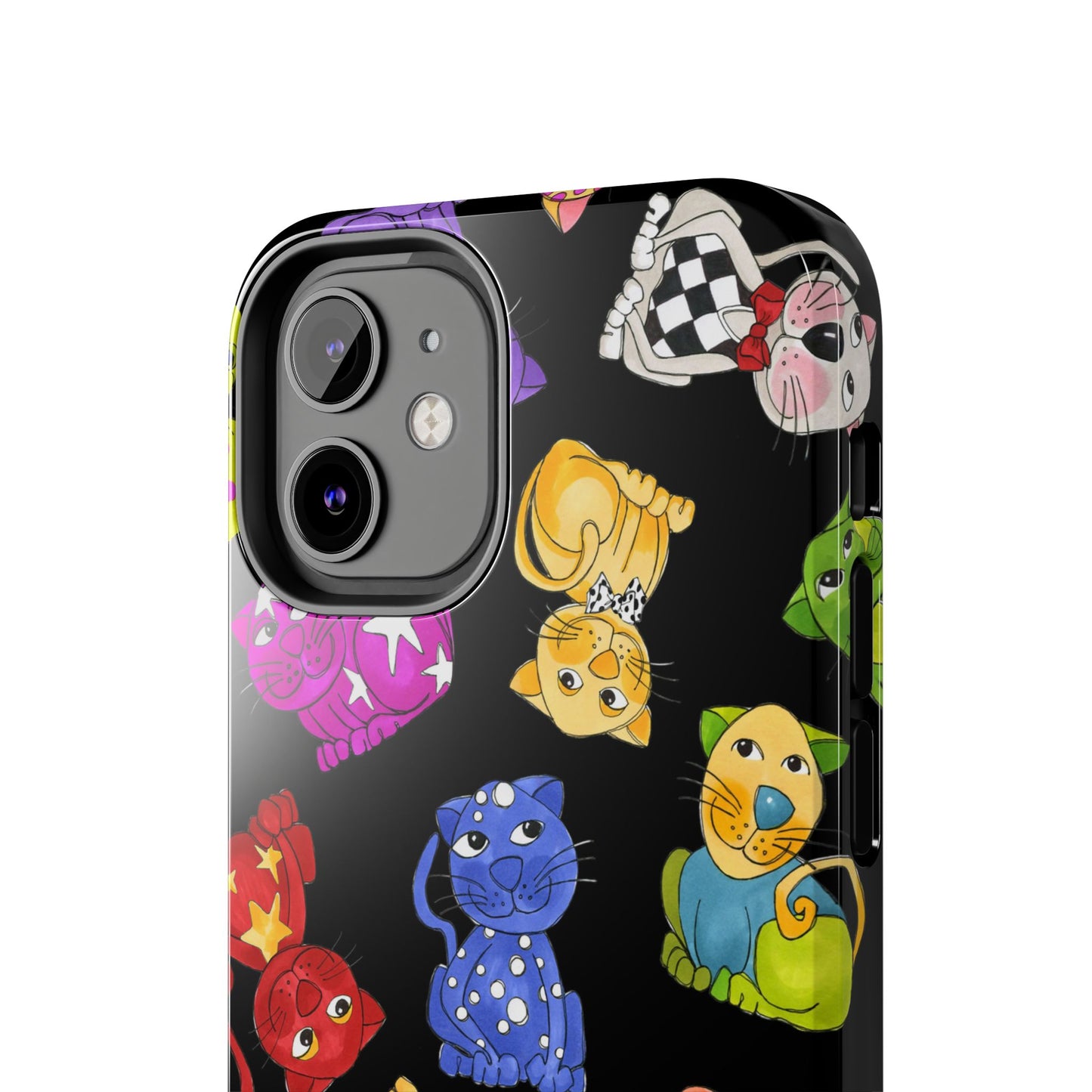 Tossed Happy Cats Black Phone Case
