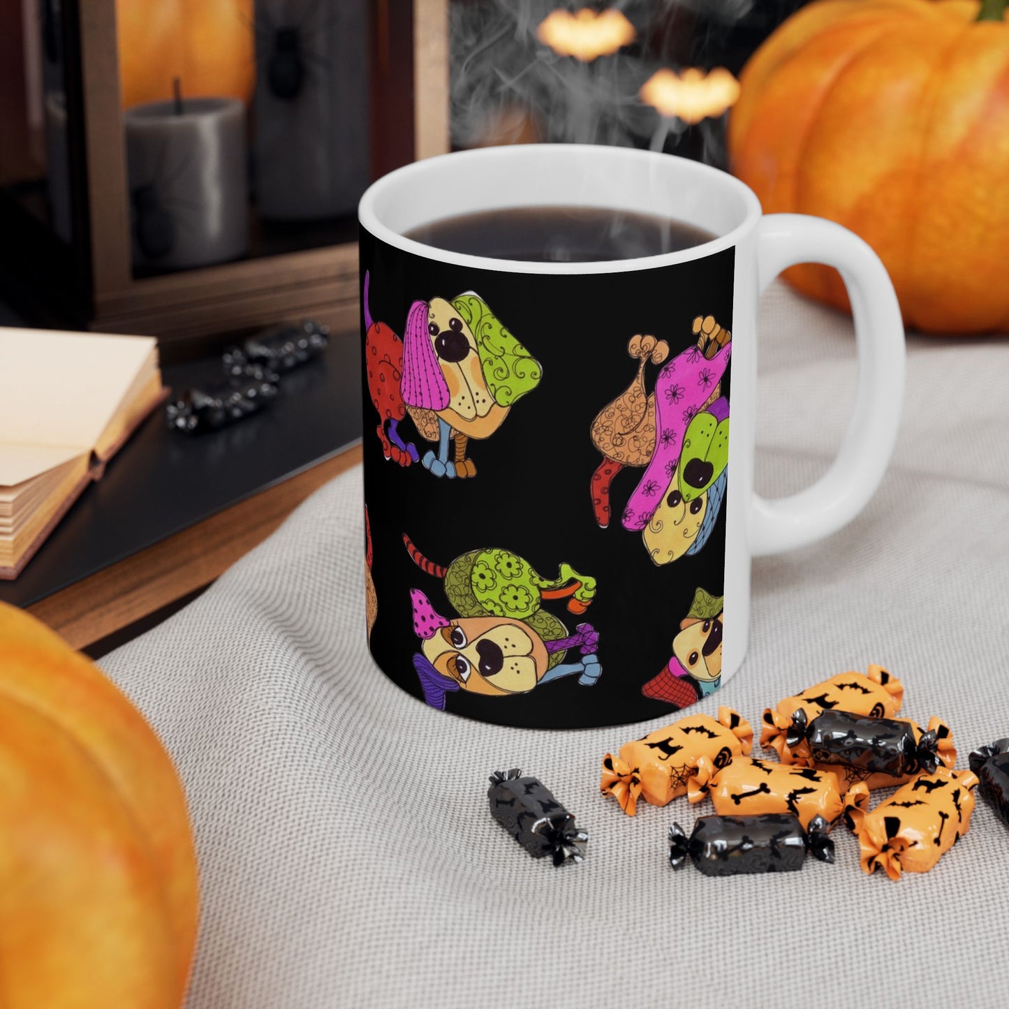 Tossed Happy Dogs Black Cup