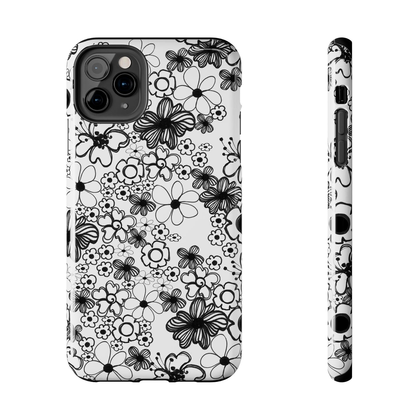 White and Black Flowers Phone Case