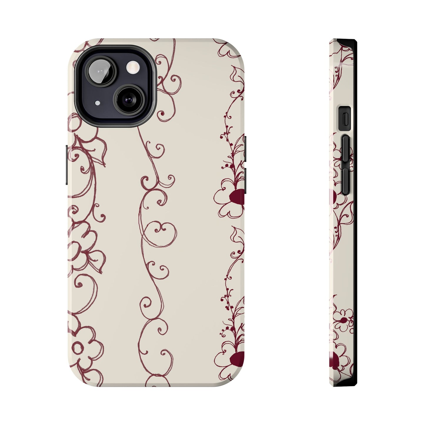 Scroll Flower Stripe Muslin / Red Phone Case