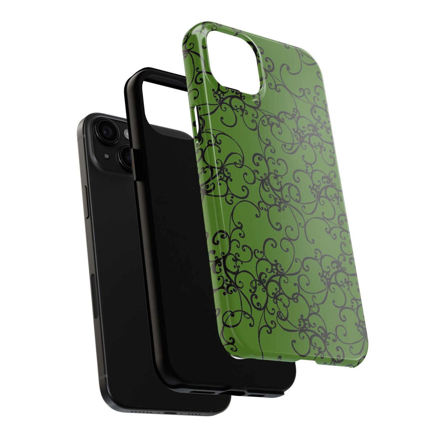 Elegant Scroll Green / Black Phone Case