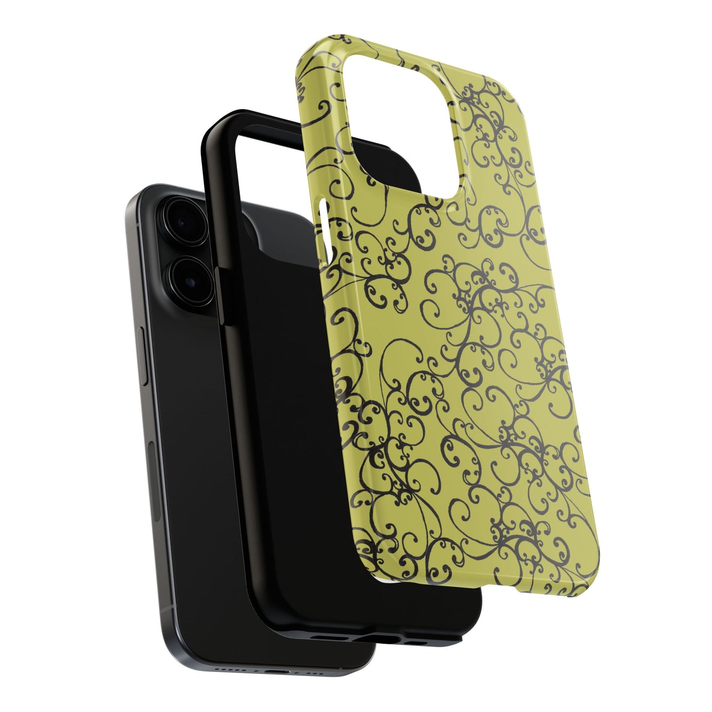 Elegant Scroll Green / Black Phone Case