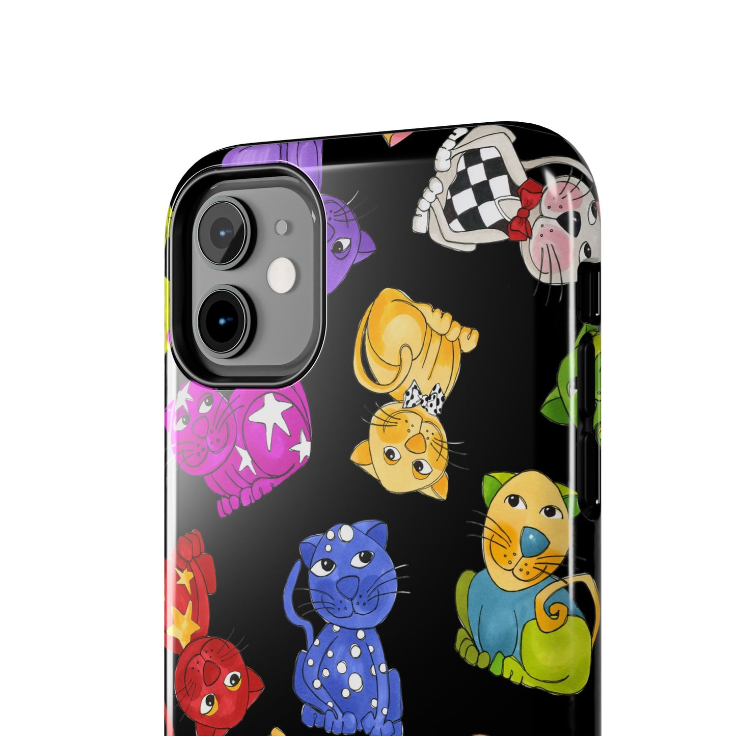 Tossed Happy Cats Black Phone Case